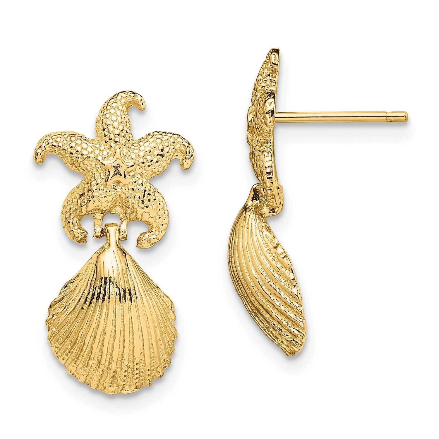 Starfish Scallop Shell Dangle Earrings 14k Gold TE849