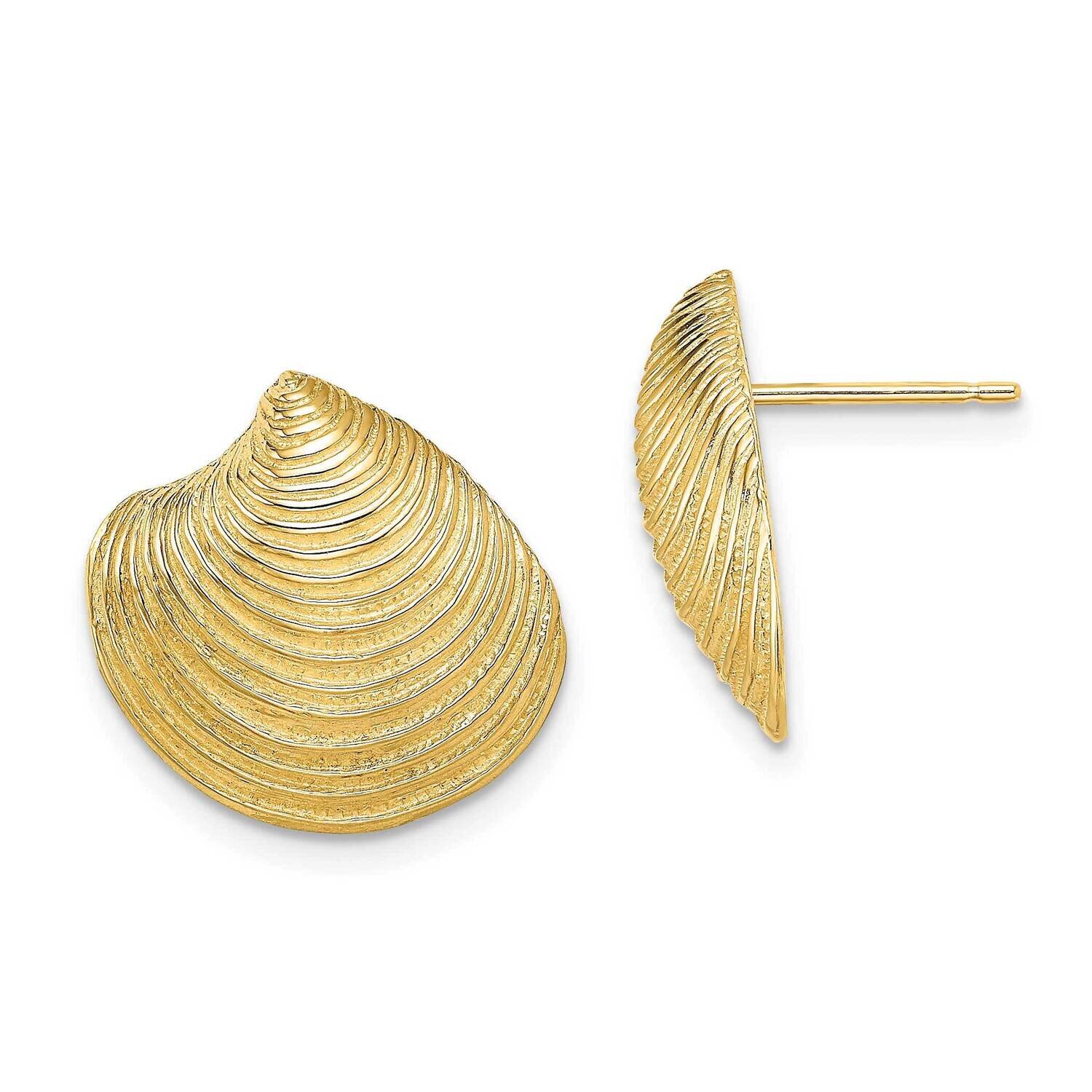 Textured Polished Clam Shell Post Earrings 14k Gold 2-D TE859