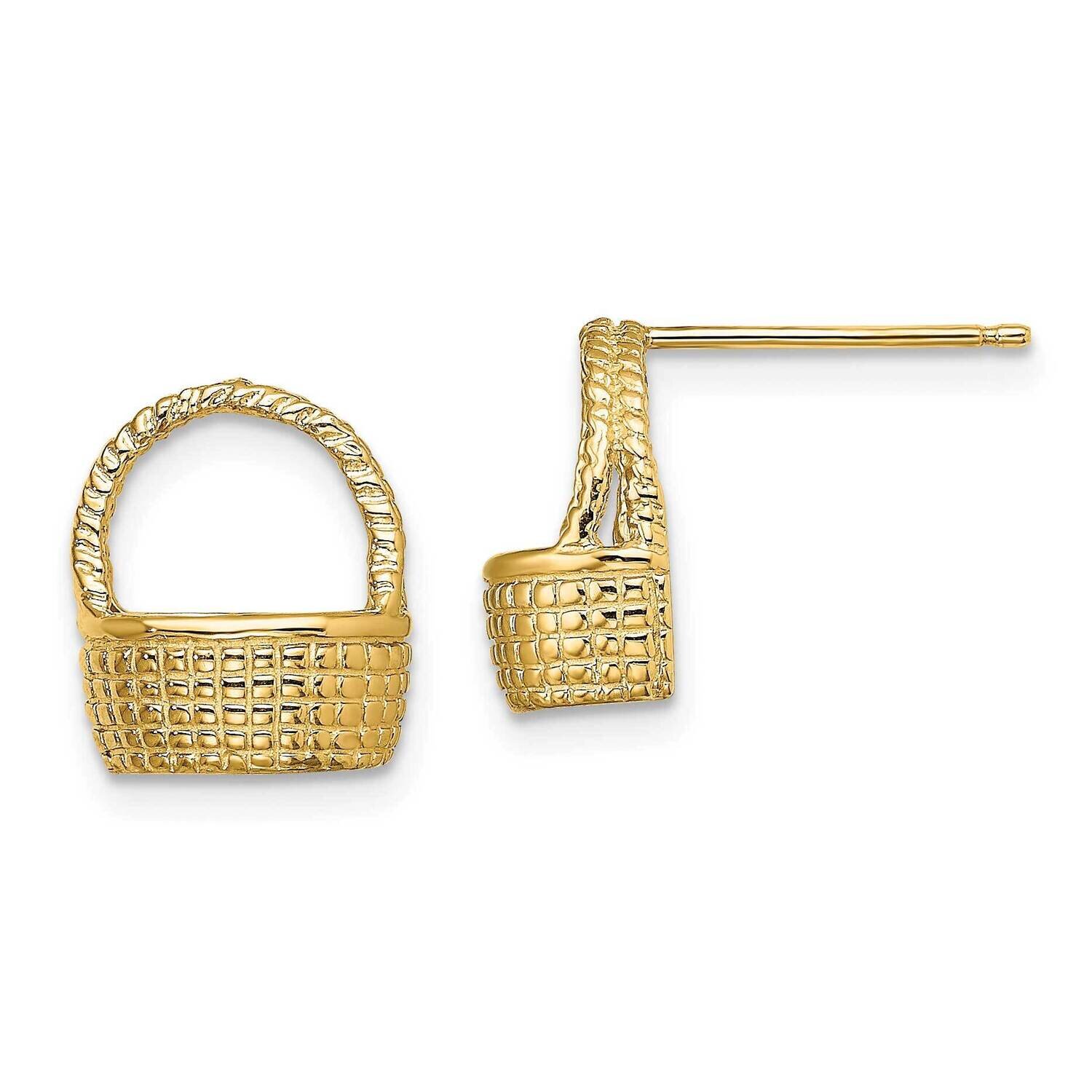 Basket Post Earrings 2-D Flat Back ((1of2) 14k Gold TE861