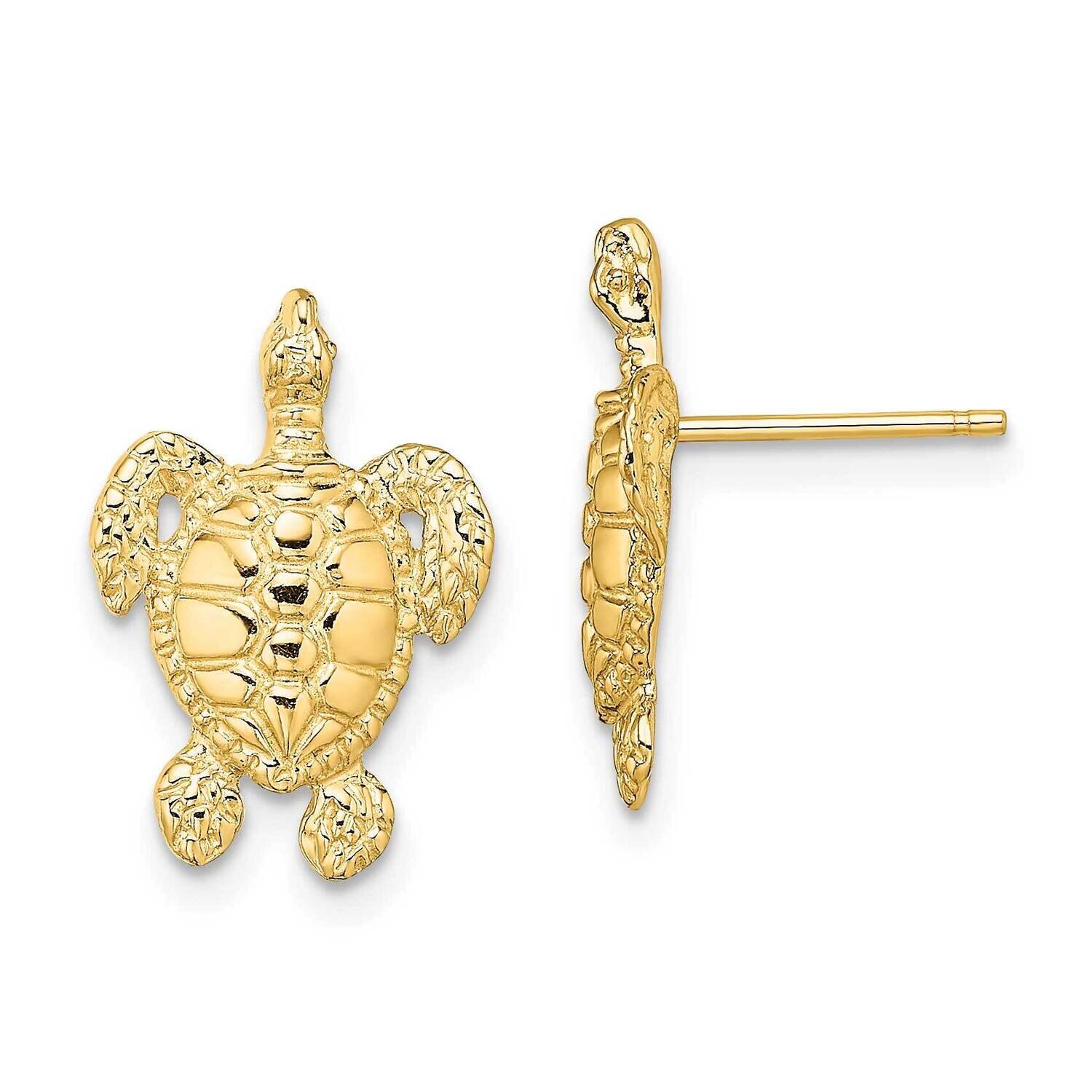 Sea Turtle Post Earrings 14k Gold Polished &amp; Textured TE862