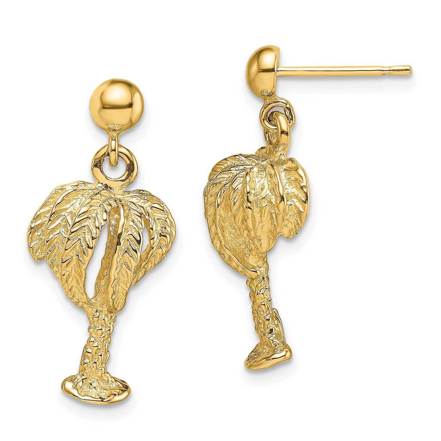 Palm Tree with Full Leaves Dangle Earrings 14k Gold TE864