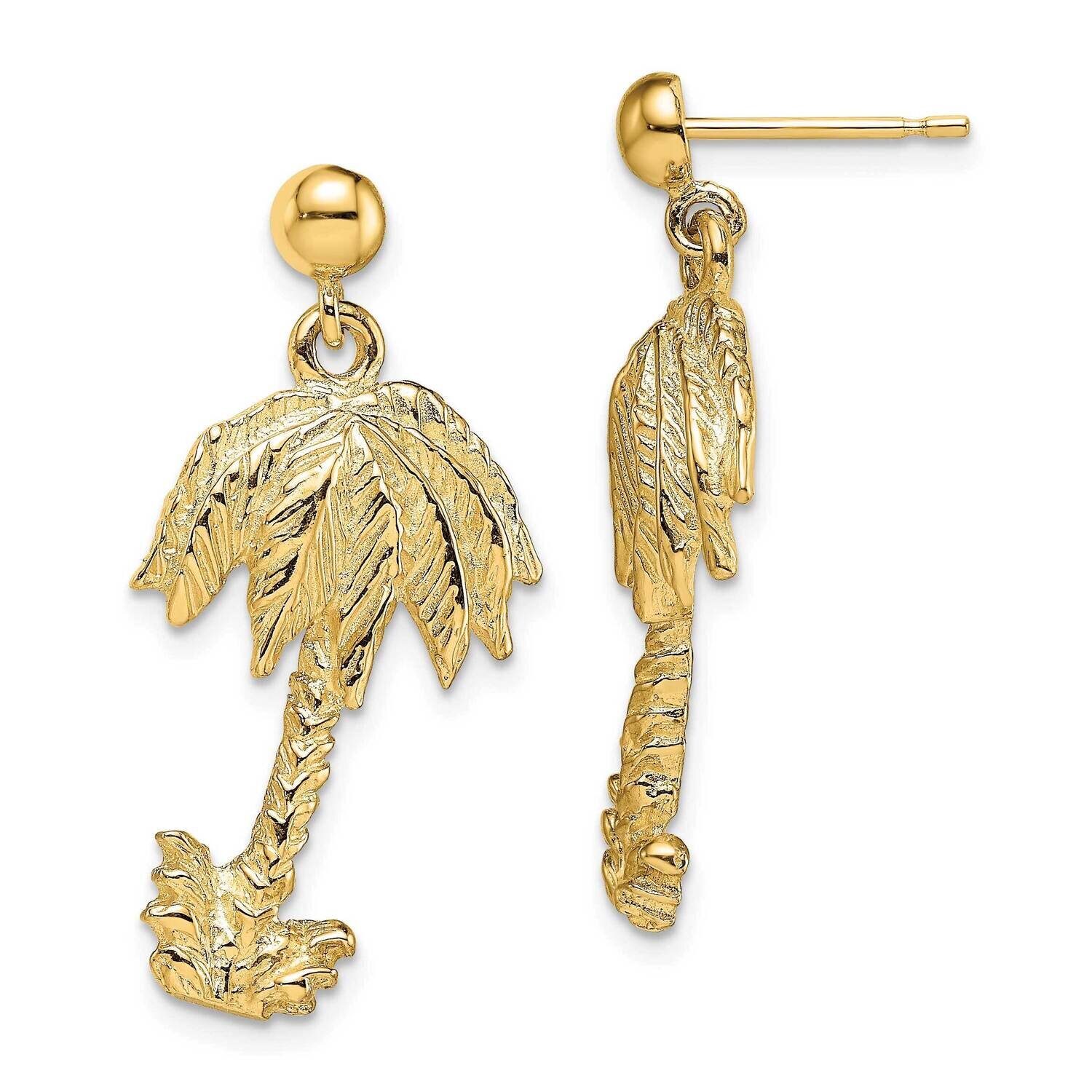 Palm Tree Post Dangle Earrings 14k Gold TE865, MPN: TE865, 637218128877