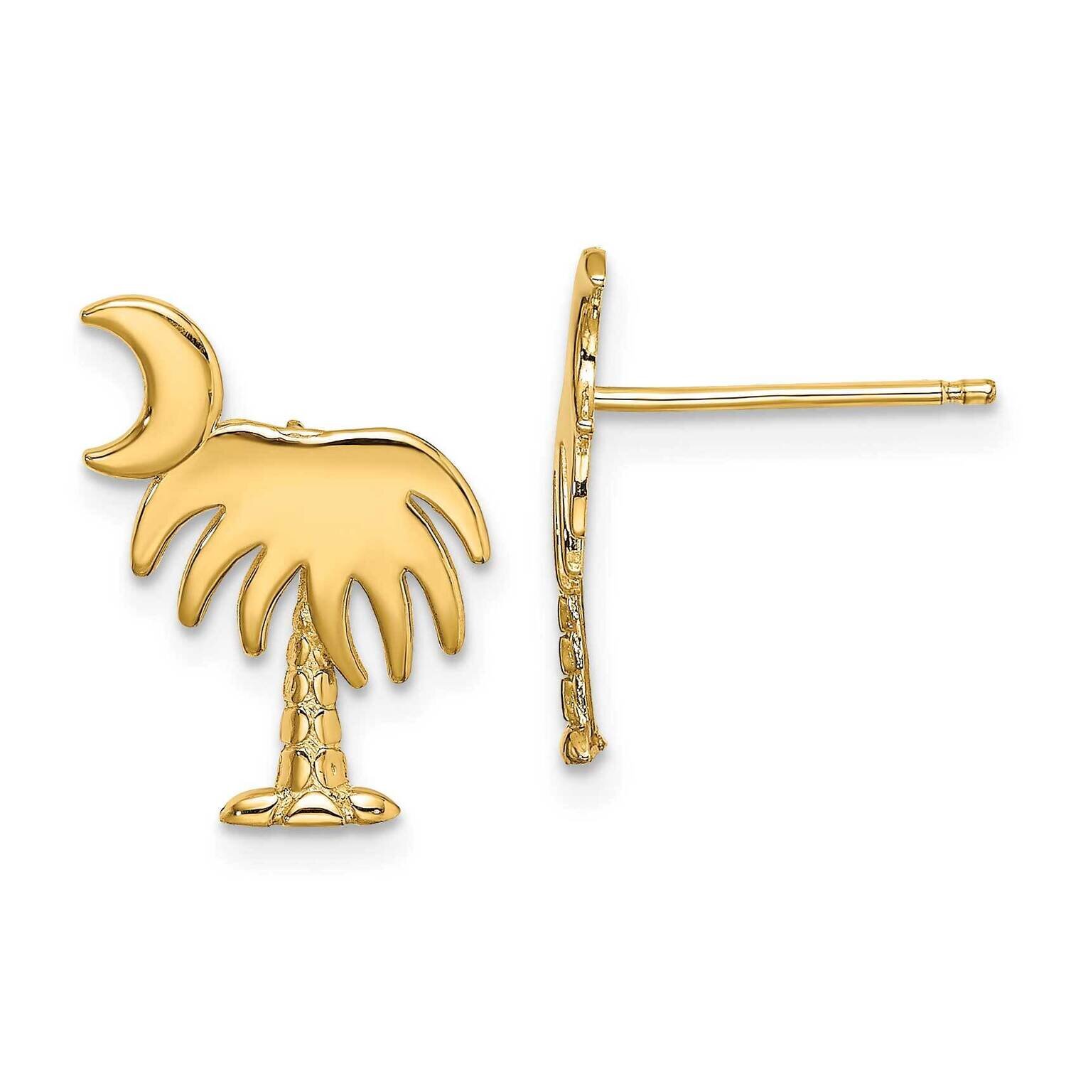 Charleston Palm Tree with Moon Post Earrings 14k Gold TE870, MPN: TE870, 637218137862