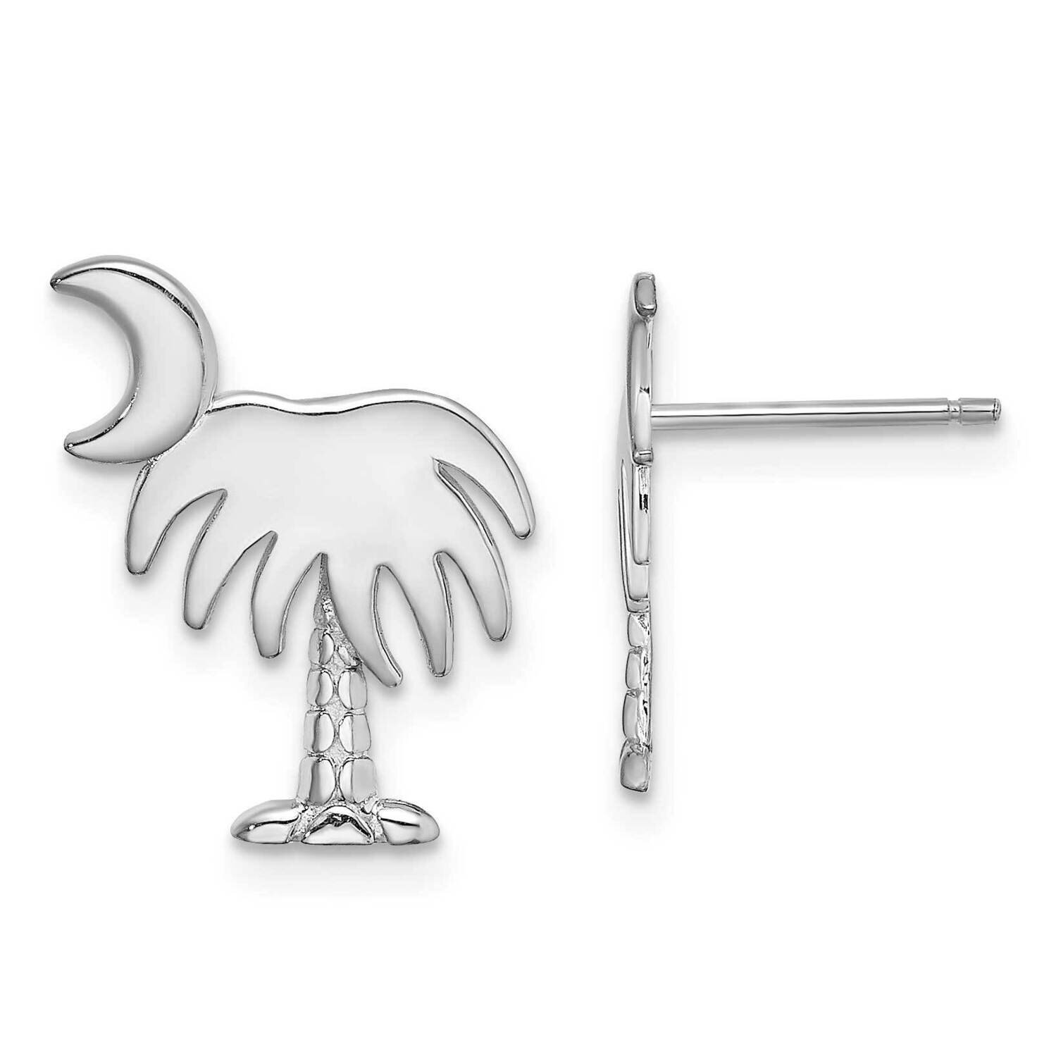 White Charleston Palm Tree with Moon Earrings 14k White Gold TE870W, MPN: TE870W, 637218137947