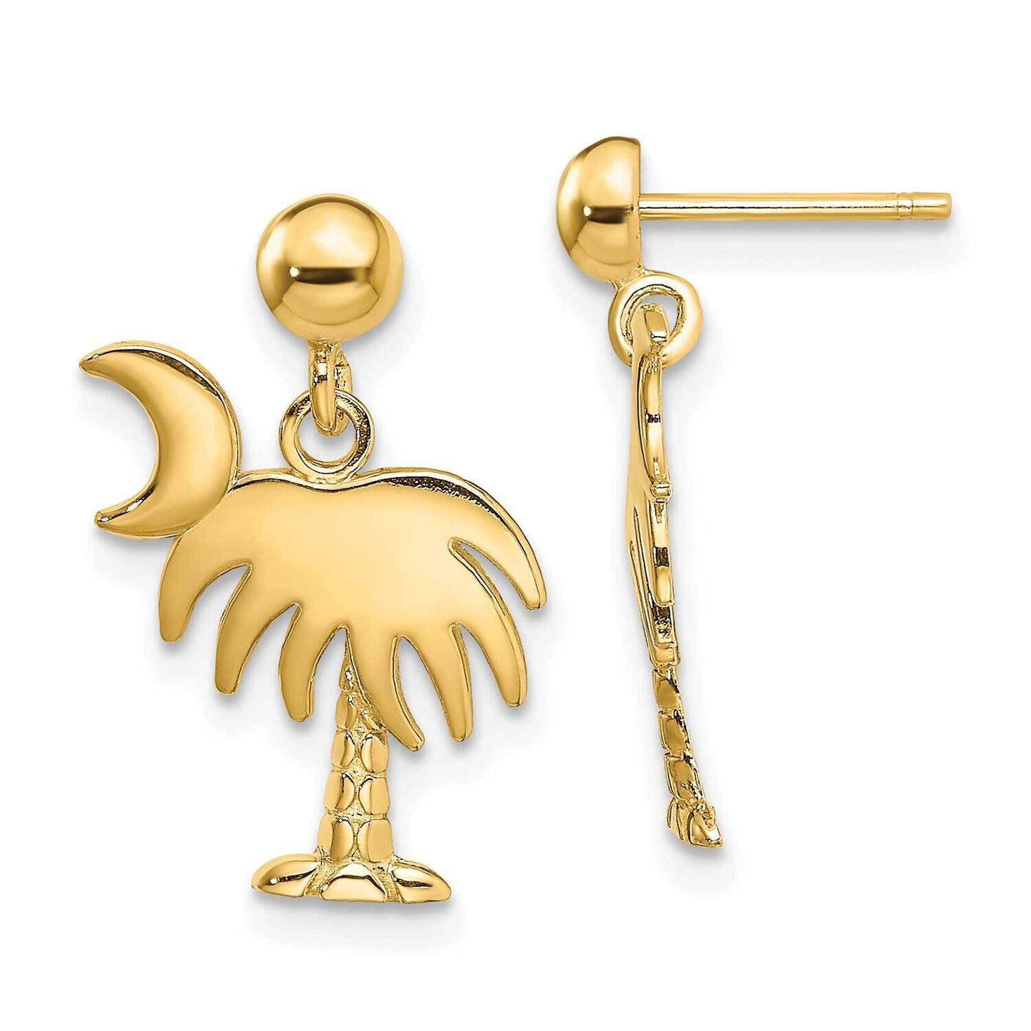 Charleston Palm Tree with Moon Dangle Earrings 14k Gold TE871