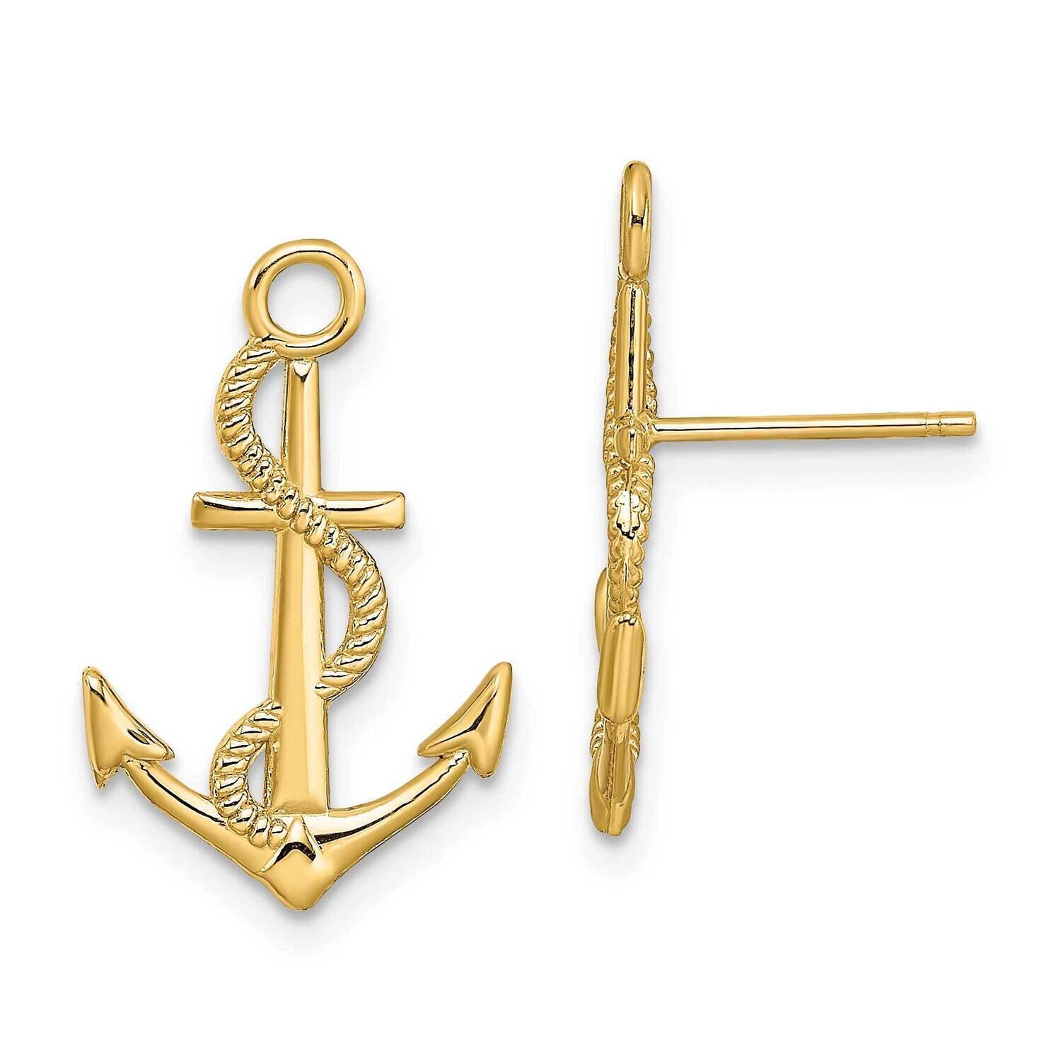 Anchor with Rope Post Earrings 14k Gold Polished & Textured TE873