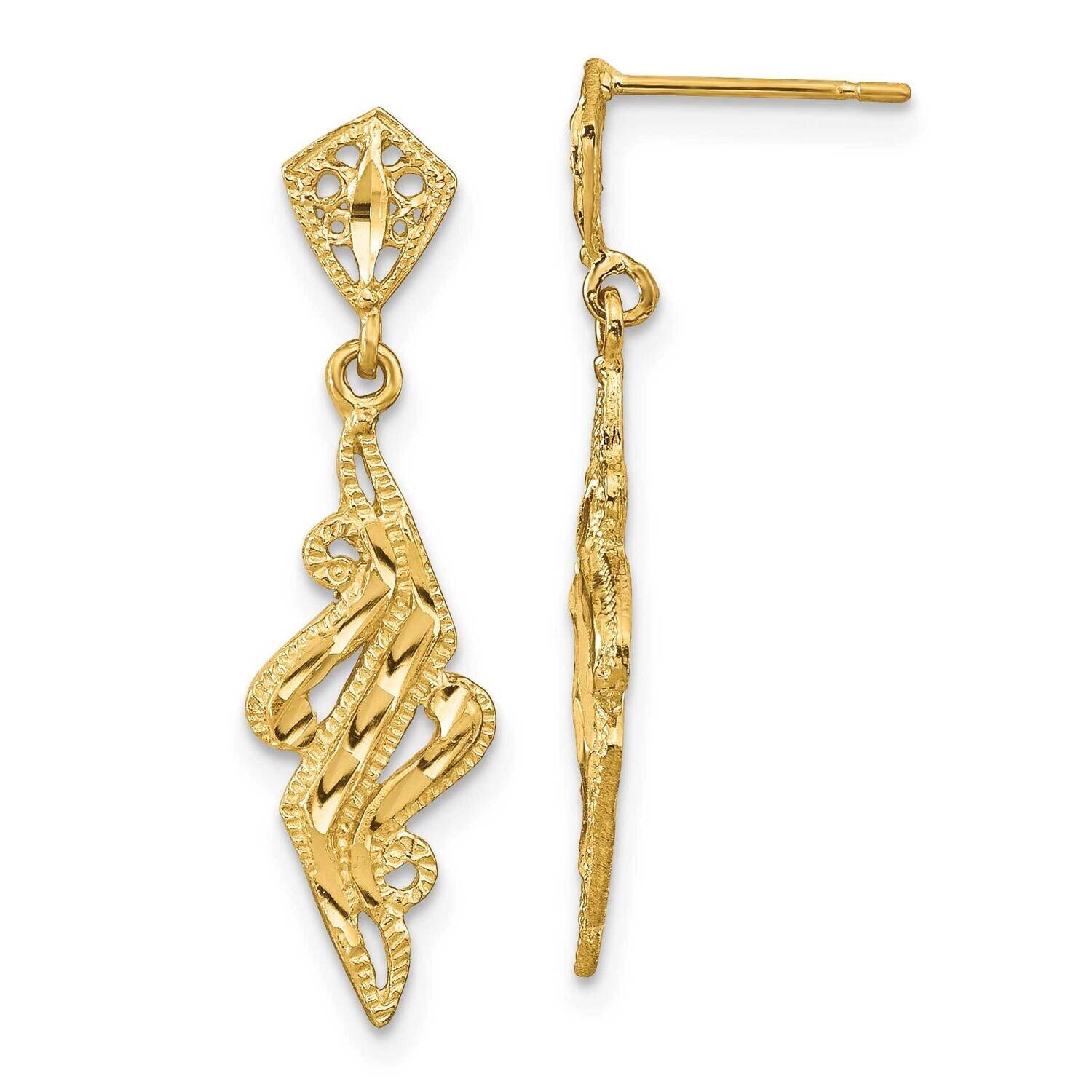 Fancy Post Dangle Earrings 14k Gold Diamond-cut TE878
