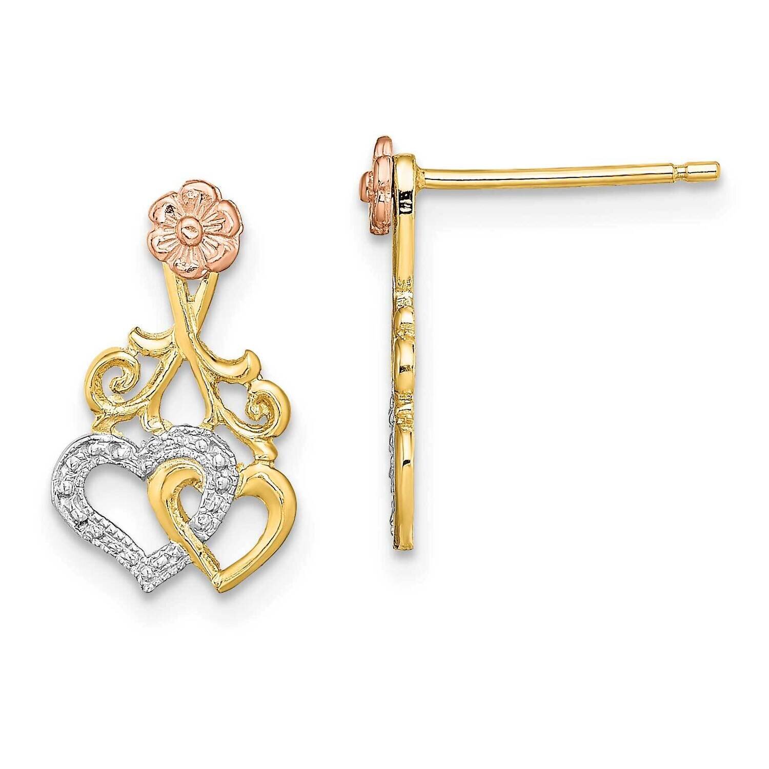 Hearts Flower Post Dangle Earrings 14k Gold Rhodium TE900, MPN: TE900, 637218049721
