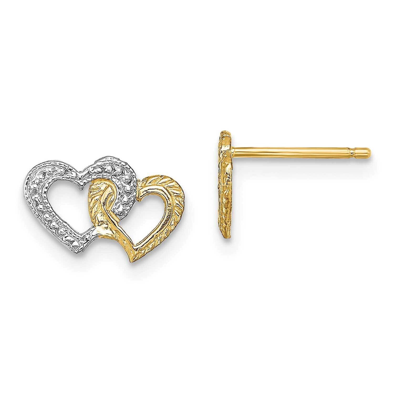 Intertwined Hearts Post Earrings 14k Gold & White Rhodium Polished TE904