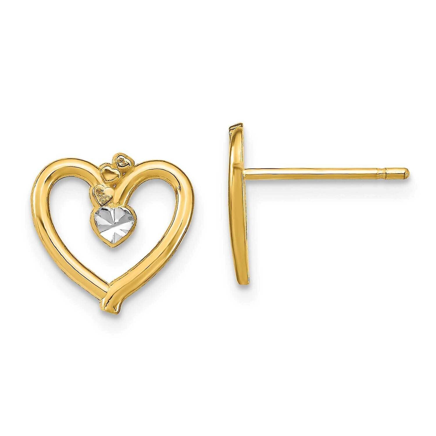 Heart Post Earrings 14k Gold Rhodium Diamond-cut TE912