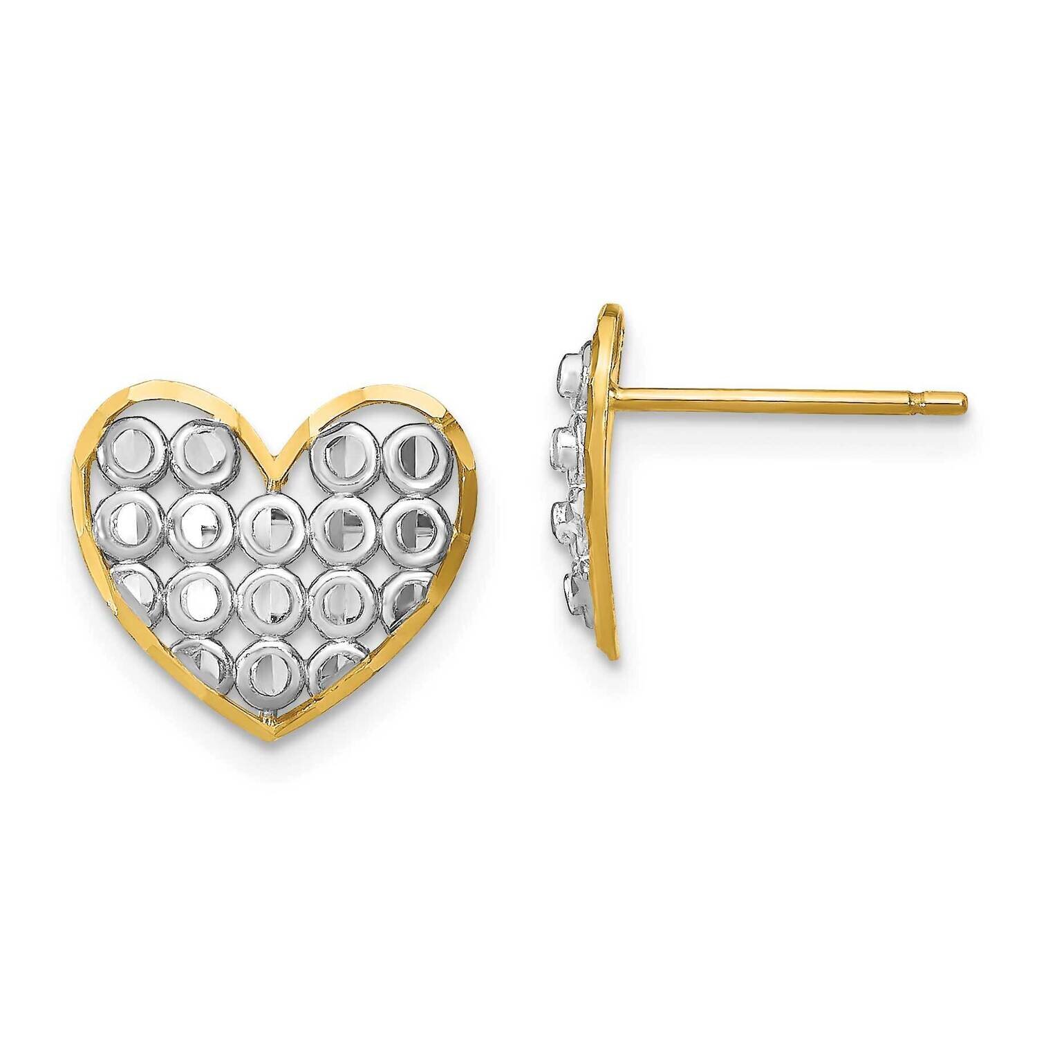 Heart Post Earrings 14k Gold Rhodium Diamond-cut TE915, MPN: TE915, 637218098897