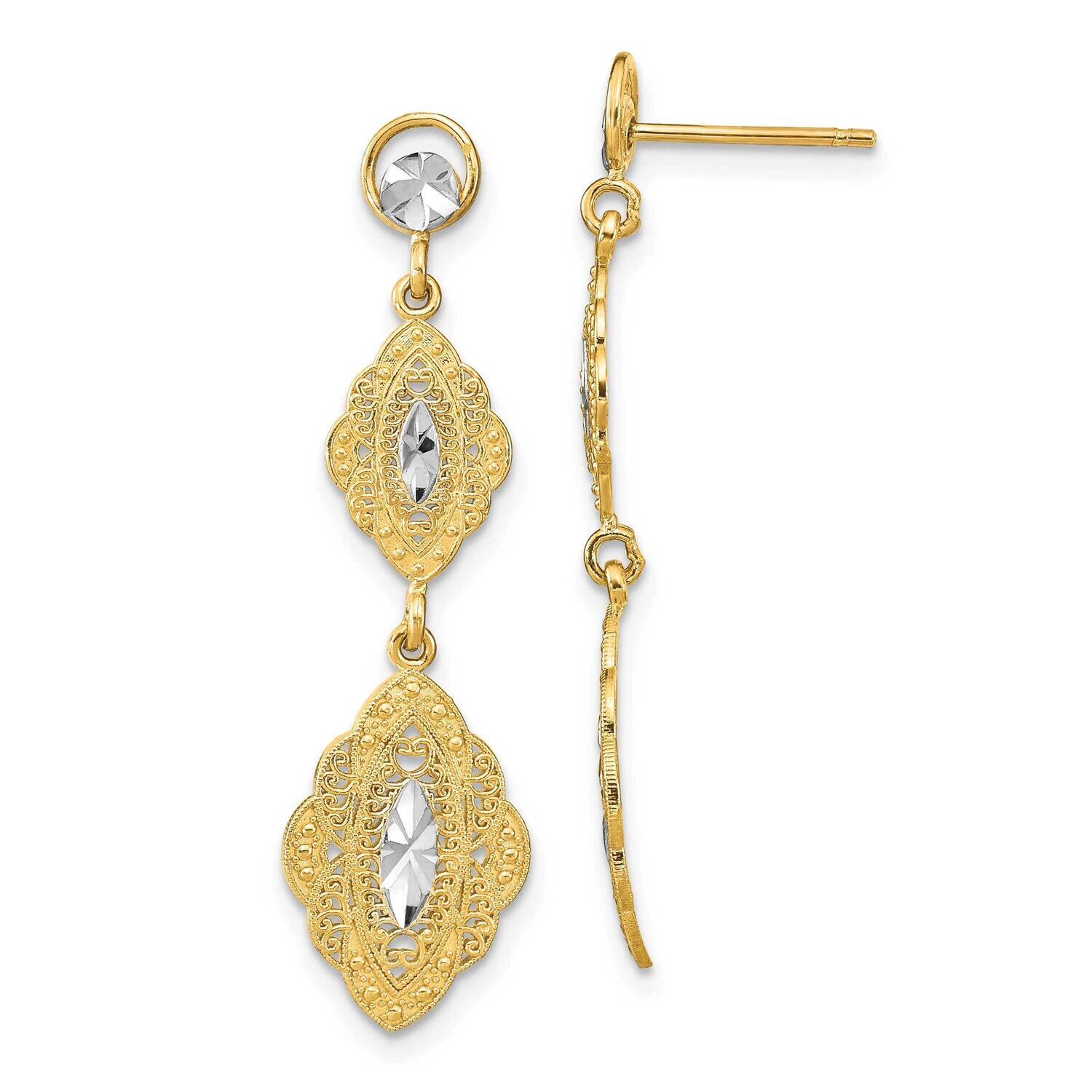 Oval with Filigree Post Dangle Earrings 14k Gold Rhodium TE924, MPN: TE924, 637218110735
