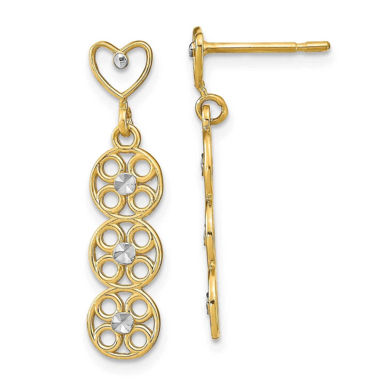 Three Circles Heart Post Dangle Earrings 14k Gold Rhodium TE925, MPN: TE925, 637218110810