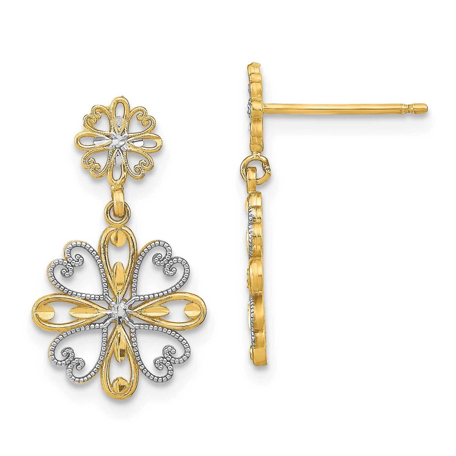 Beaded Heart Petal Flowers Dangle Earrings 14k Gold Rhodium TE933, MPN: TE933, 637218161744