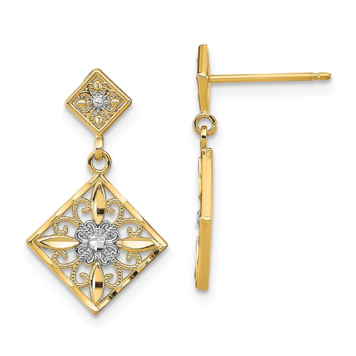 Fashion Marquise with Flower Cross Dangle Earrings 14k Gold Rhodium TE934