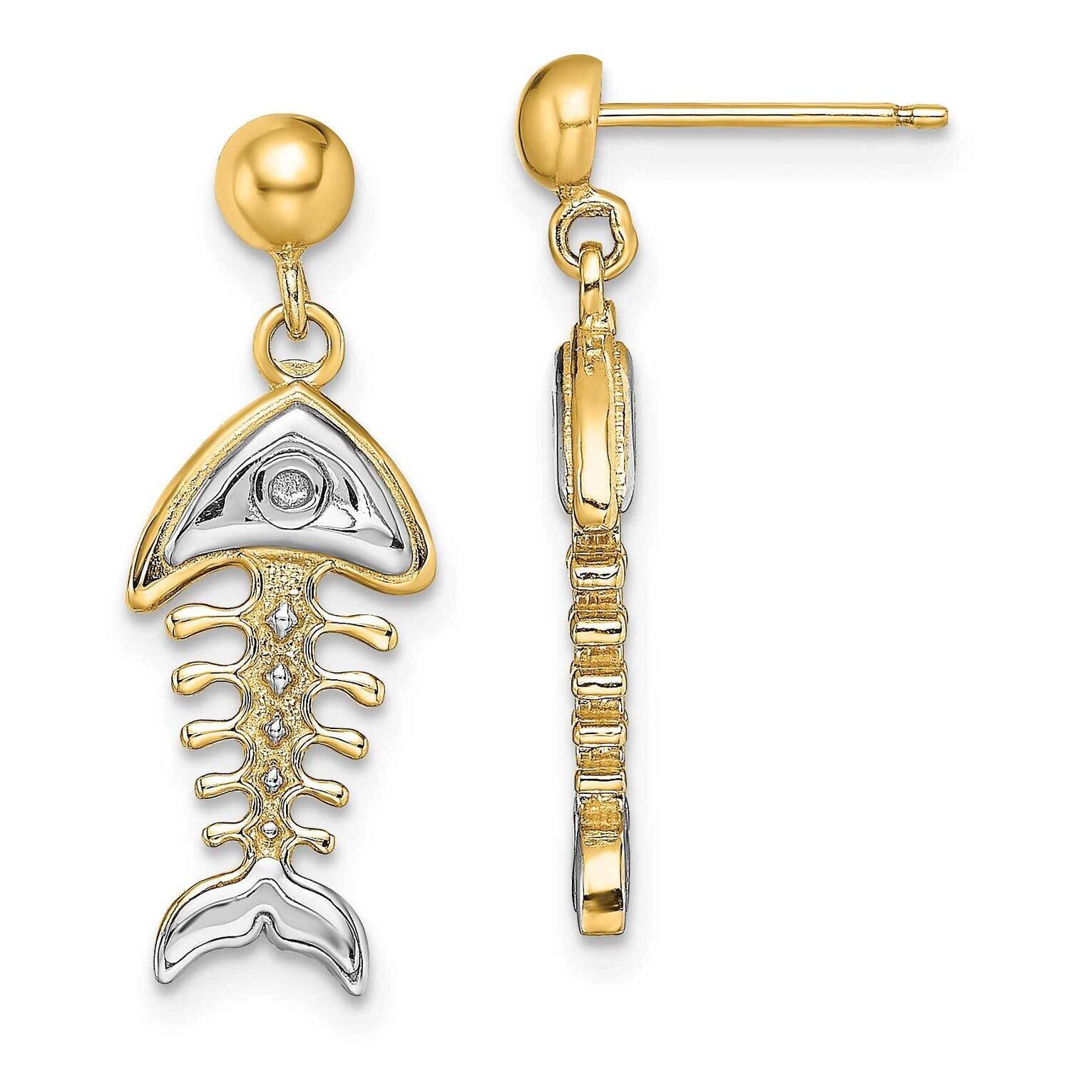 Fishbone Dangle Earrings 14k Gold Rhodium TE937