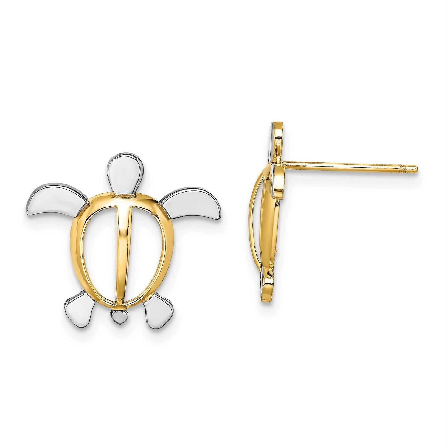 Sea Turtle Post Earrings 14k Gold Rhodium TE940