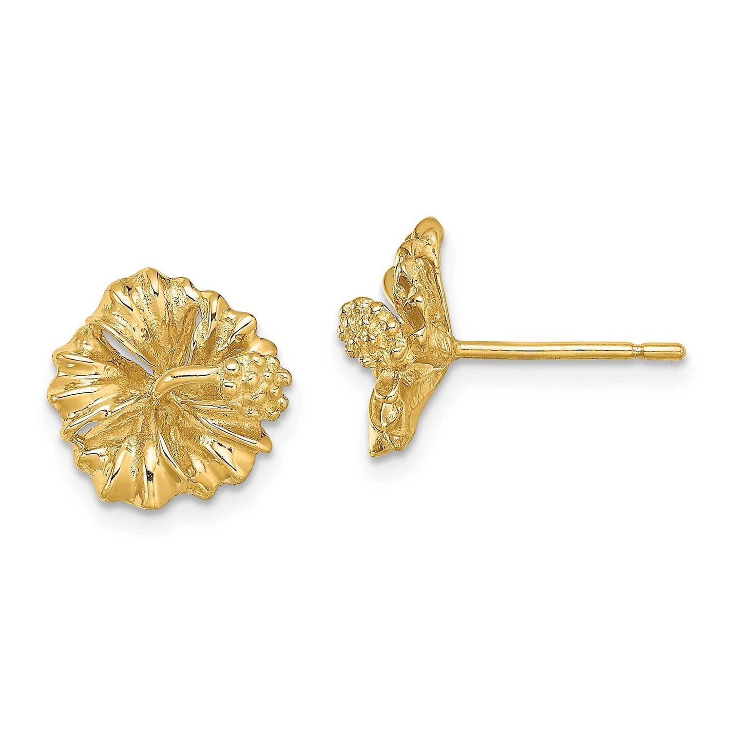 Hibiscus Flower Post Earrings 14k Gold 2-D TE949