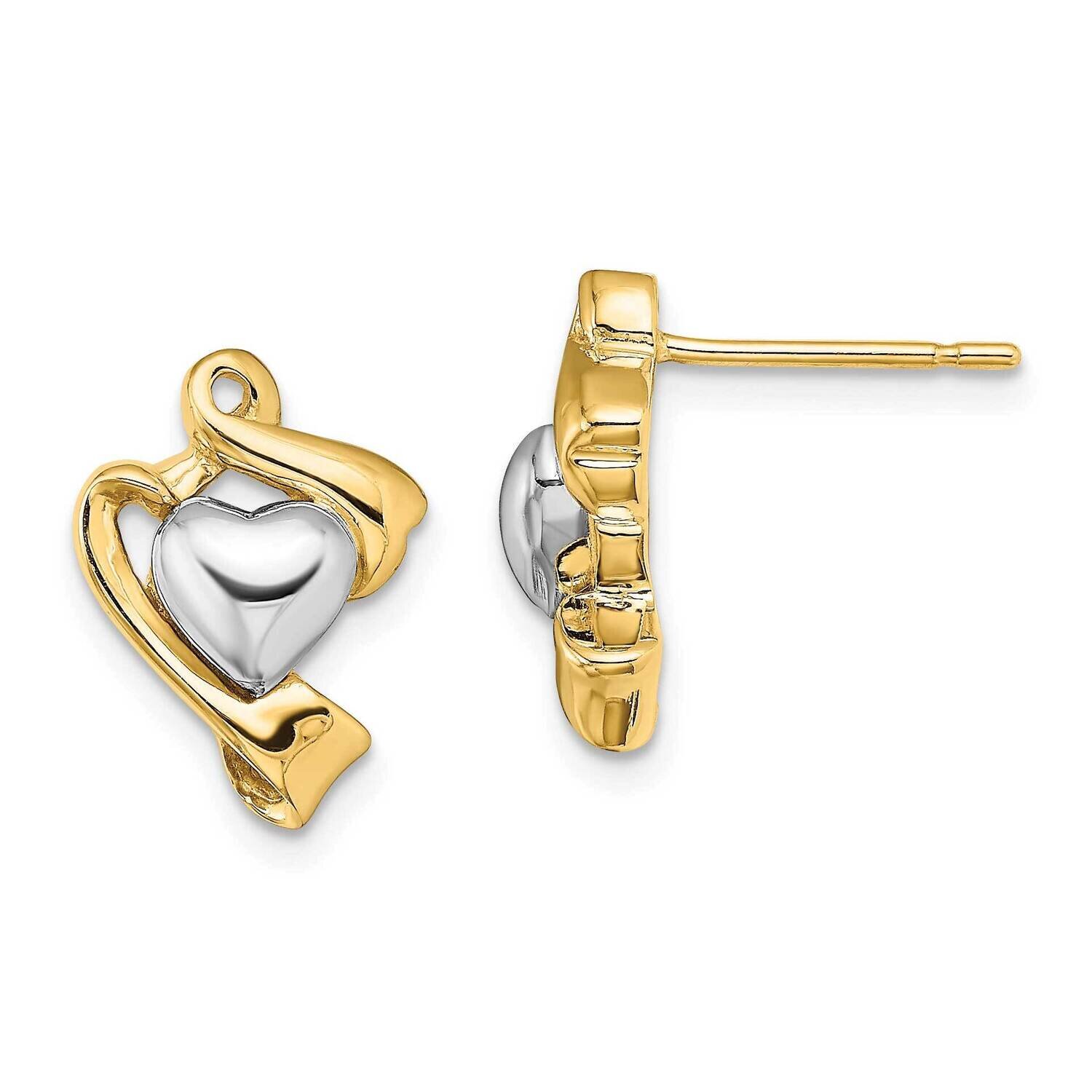 Polished Heart Post Earrings 14k Gold Rhodium TE954, MPN: TE954, 191101731730