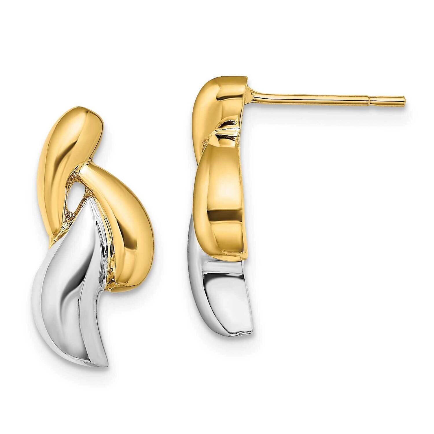 Polished Fancy Post Dangle Earrings 14k Gold Rhodium TE955