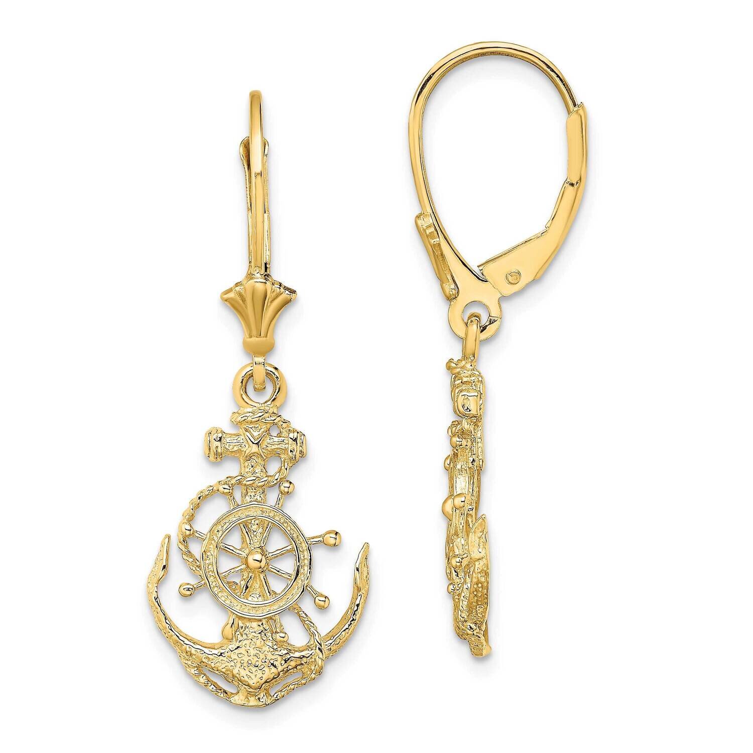 Anchor Wheel Leverback Earrings 14k Gold 2-D TF1767, MPN: TF1767, 637218175673