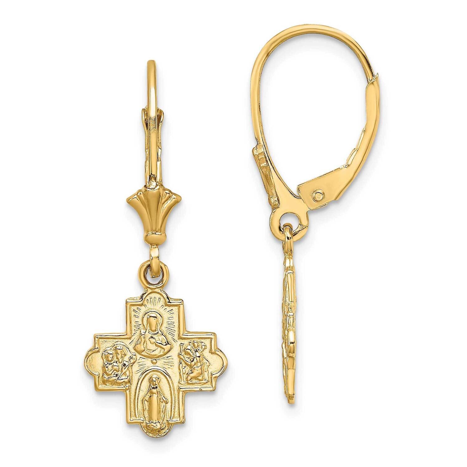 Small Catholic Medal Cross Leverback Earrings 14k Gold TF1772, MPN: TF1772, 637218176649