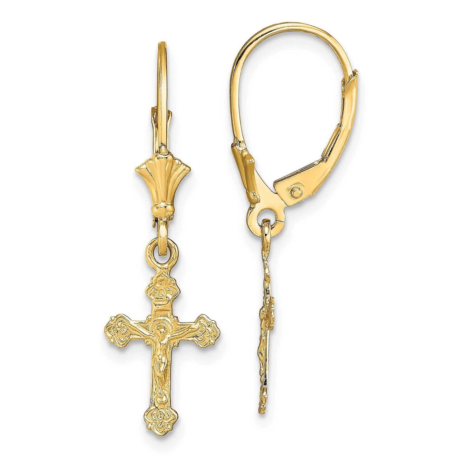 Crucifix Leverback Earrings 14k Gold TF1777