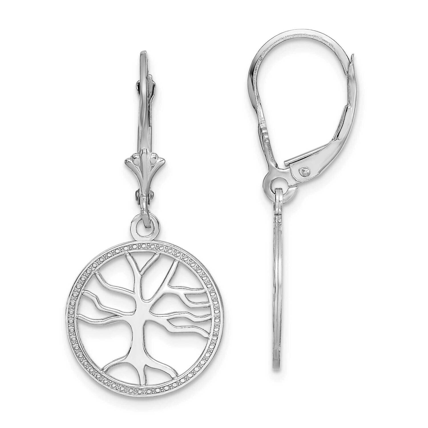 Tree of Life In Found Frame Leverback Earrings 14k White Gold TF1781W