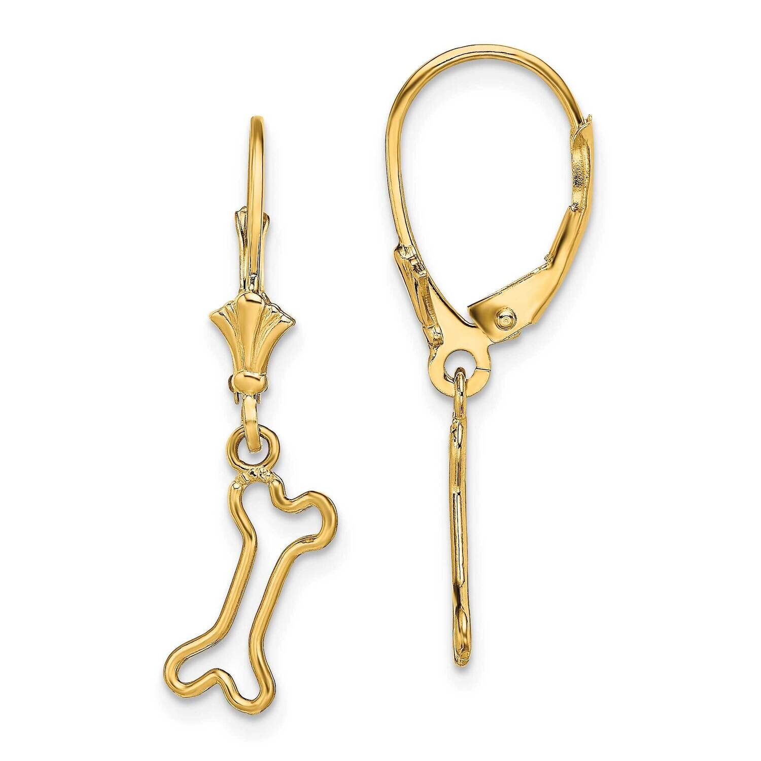 Mini Dog Bone Leverback Earrings 14k Gold TF1782, MPN: TF1782, 637218176755