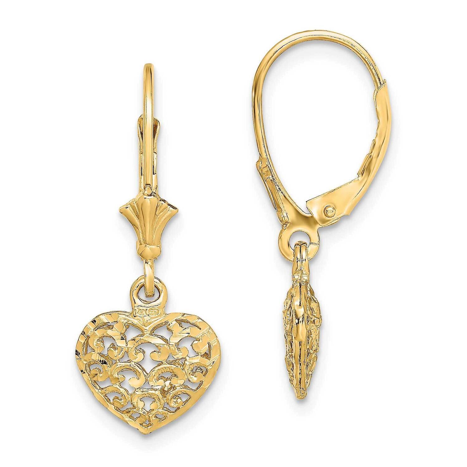 Diamond-cut Mini Puffed Heart Leverback Earrings 14k Gold TF1784