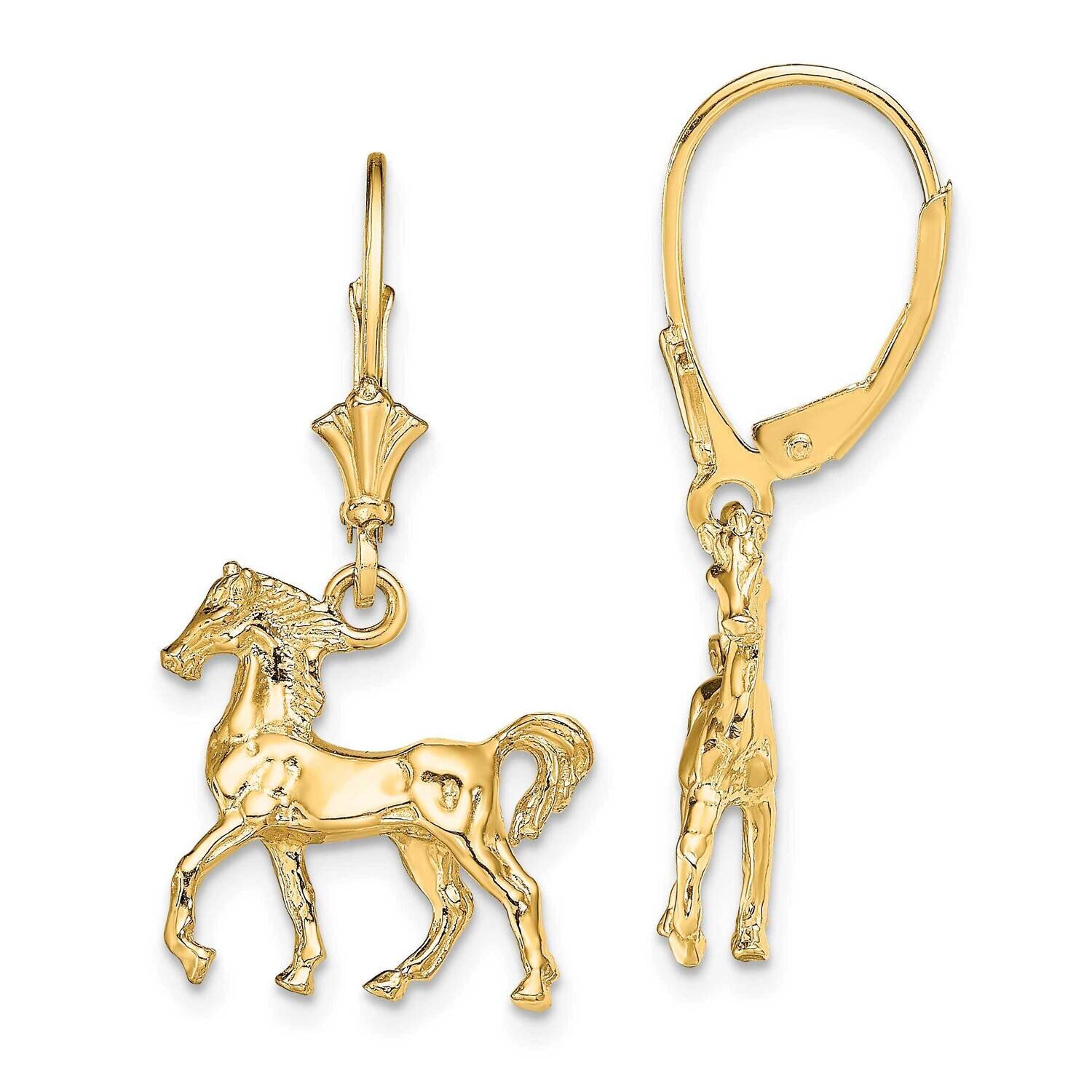 Polished Leverback Horse Earrings 14k Gold 3-D TF1785, MPN: TF1785, 637218176854