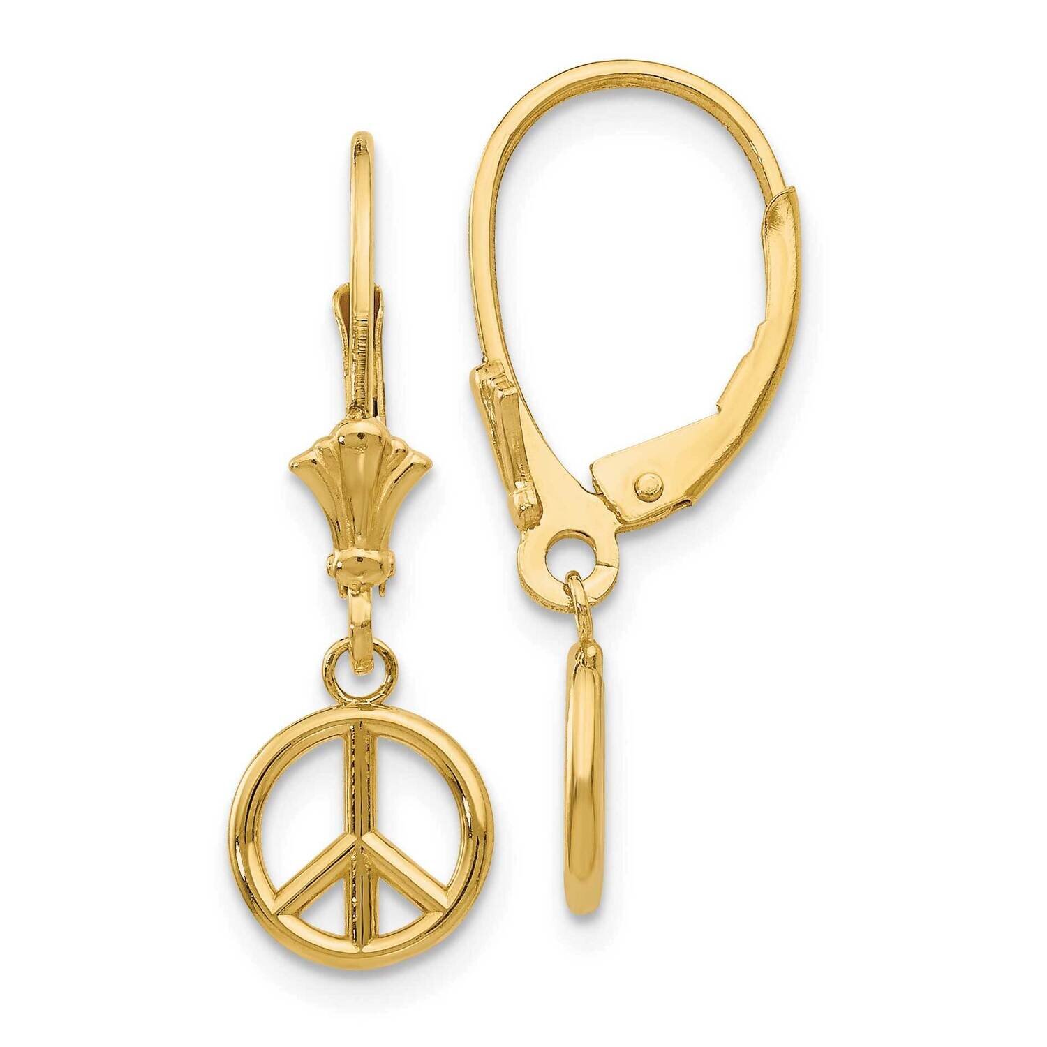 Peace Symbol Leverback Earrings 14k Gold 3-D TF1788
