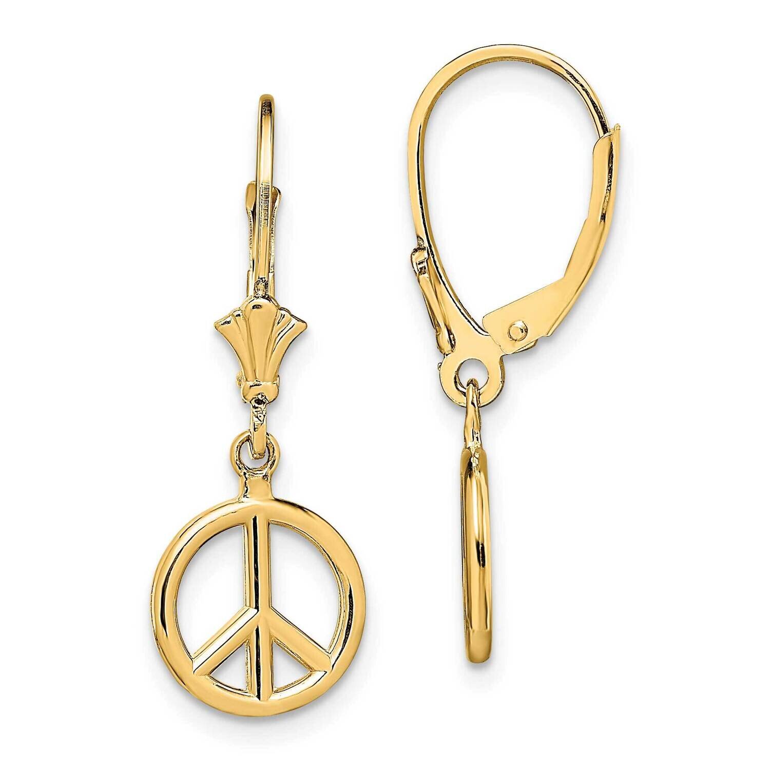 Peace Symbol Leverback Earrings 14k Gold 3-D TF1799, MPN: TF1799, 637218177011