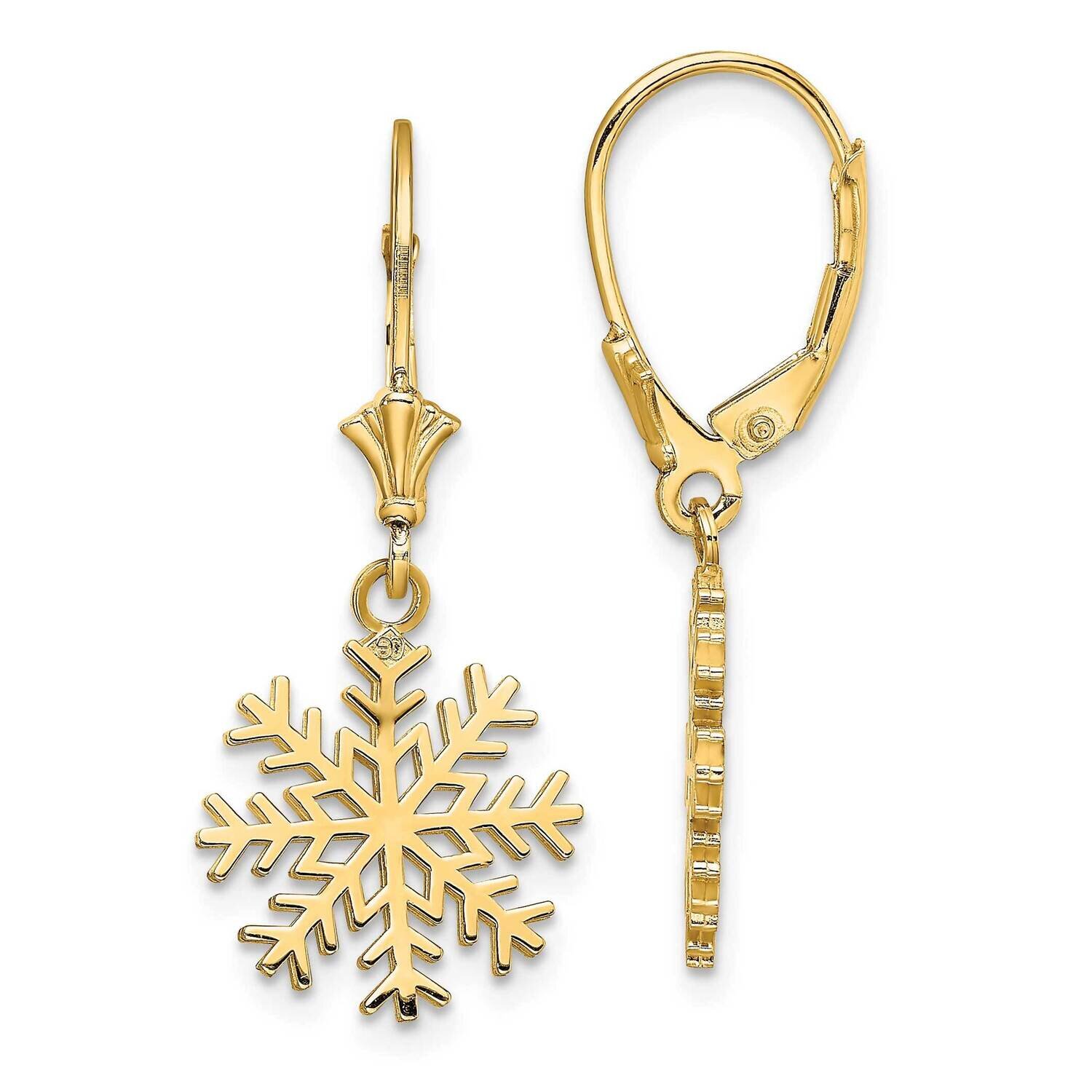 Snowflake Leverback Earrings 14k Gold 3-D TF1802, MPN: TF1802, 637218177134