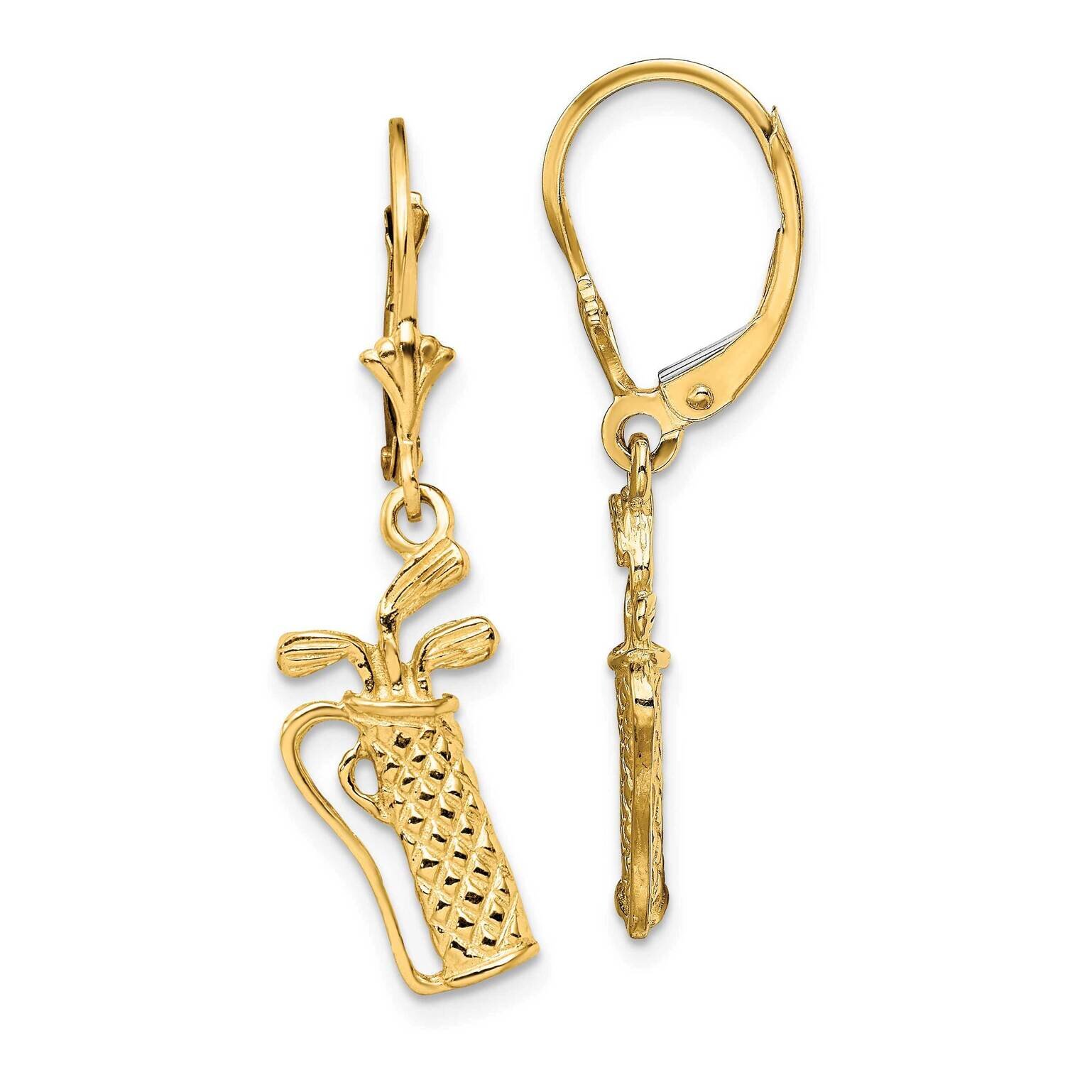 Golf Bag Leverback Earrings 2-D Textured 14k Gold TF1804