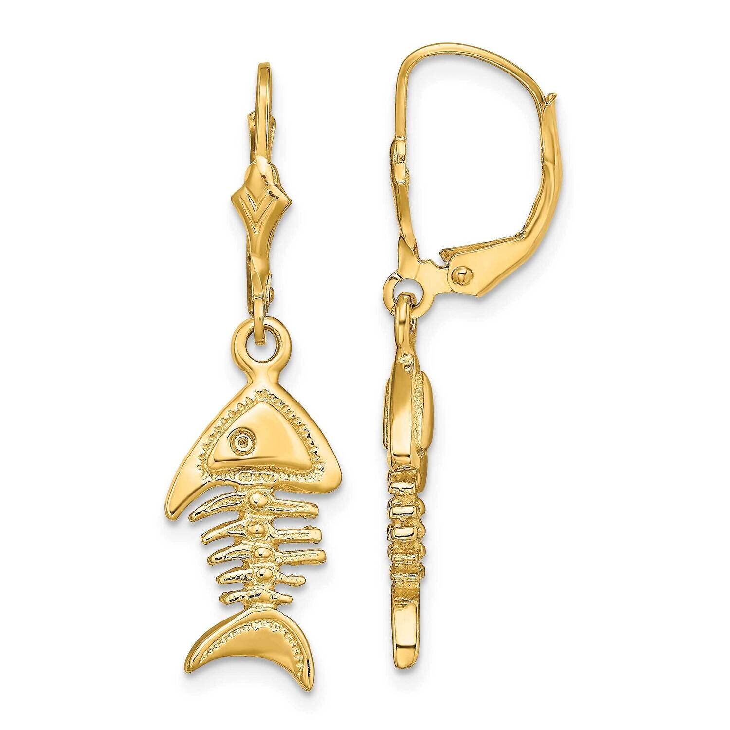 Fishbone Leverback Earrings 14k Gold 3-D TF1812