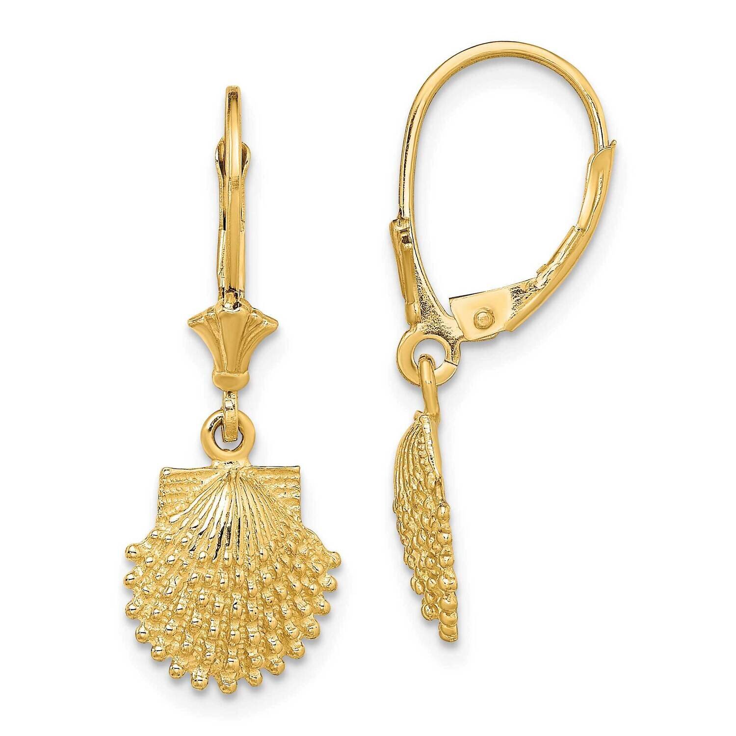 Beaded Scallop Shell Leverback Earrings 14k Gold 2-D TF1813