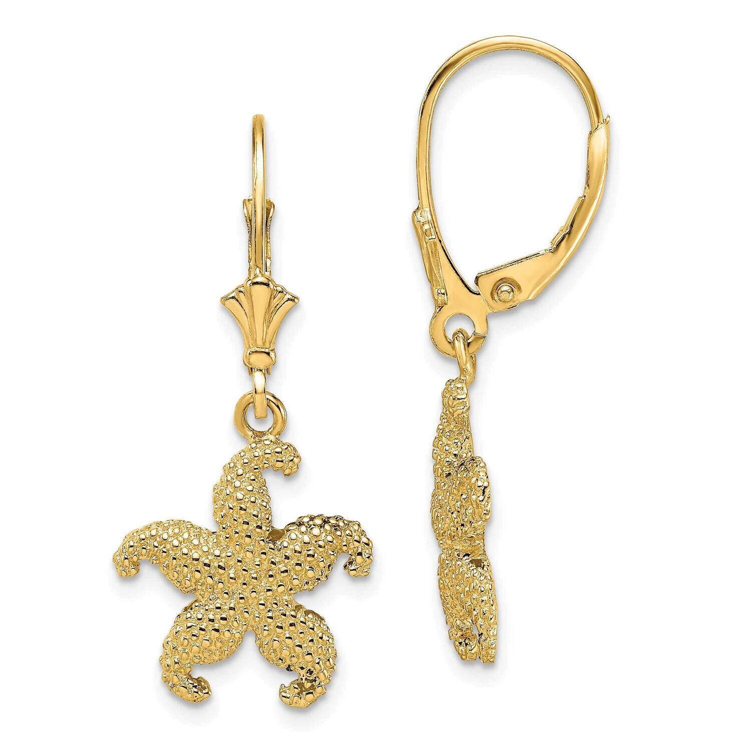 Puffed Starfish Leverback Earrings 14k Gold 2-D TF1817, MPN: TF1817, 637218177288