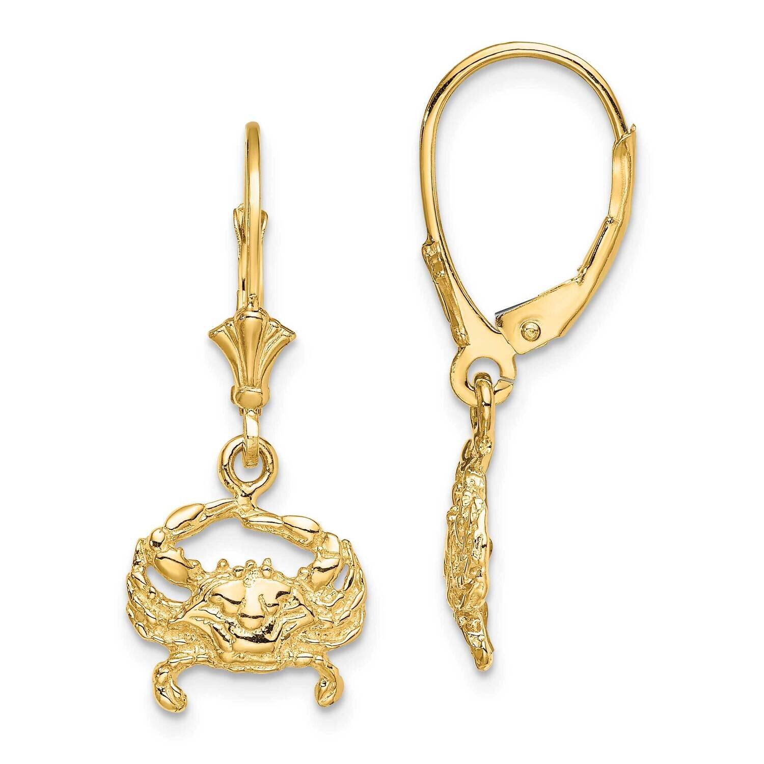 Blue Crab Leverback Earrings 14k Gold 2-D TF1820