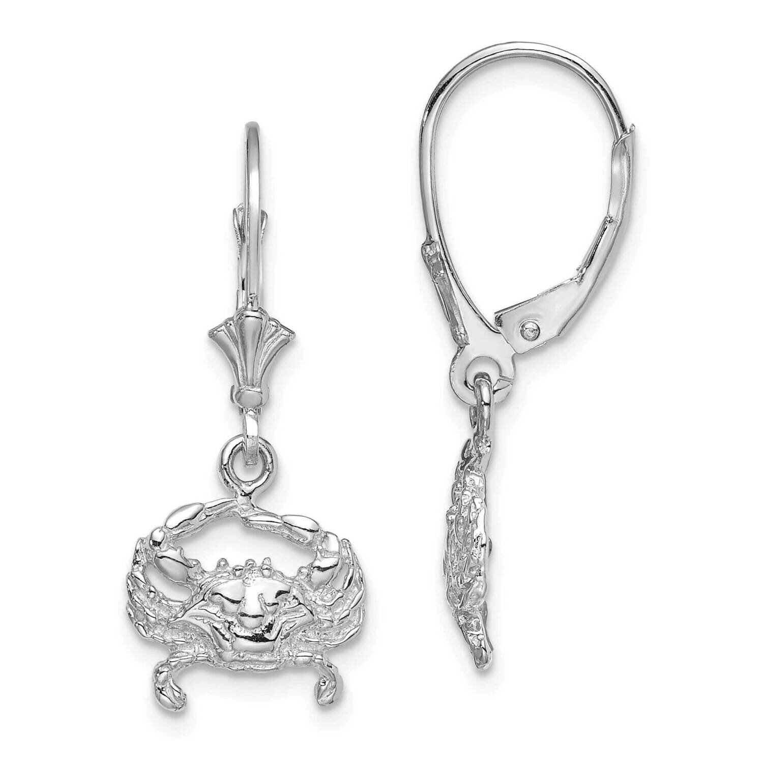 Blue Crab Leverback Earrings 14k White Gold TF1820W