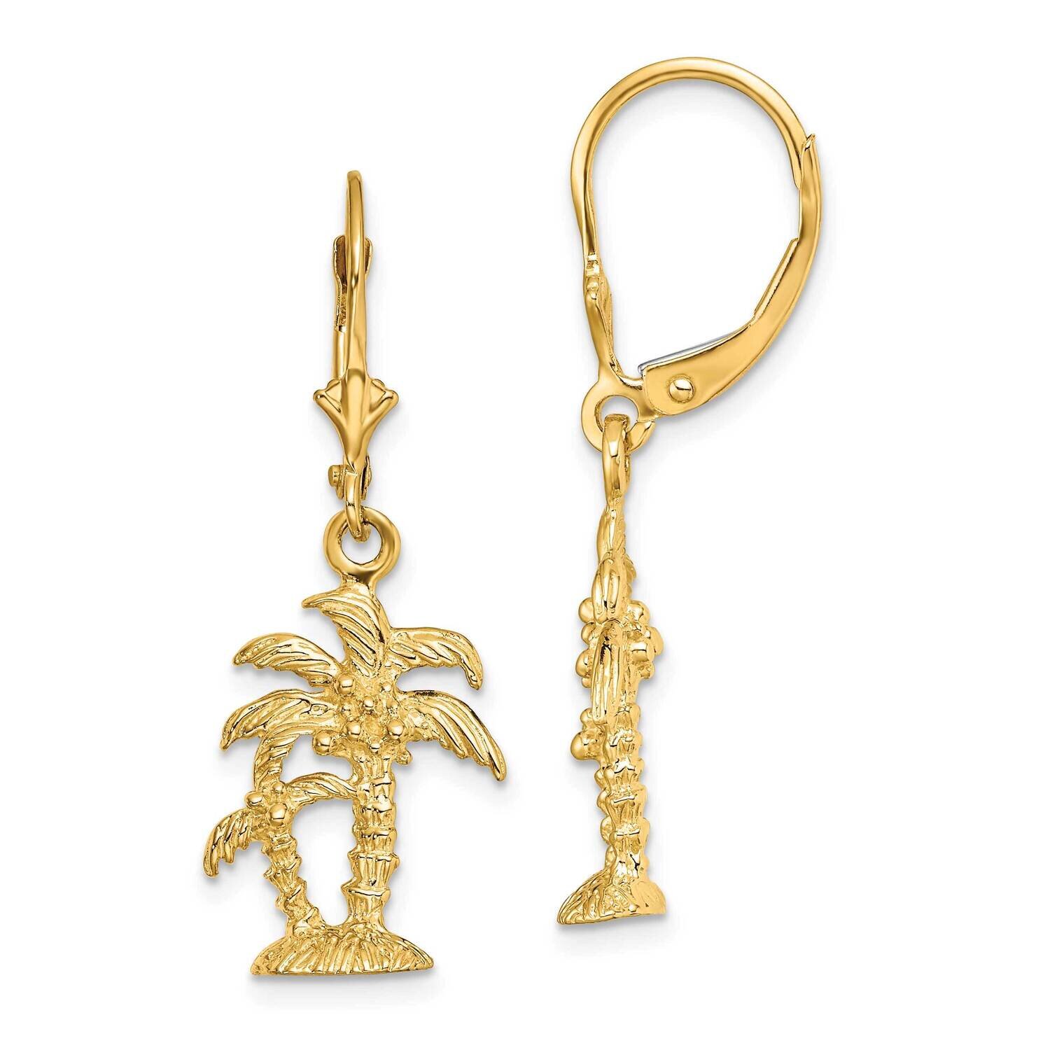 Textured Palm Trees Leverback Earrings 14k Gold 3-D TF1822, MPN: TF1822, 637218177332