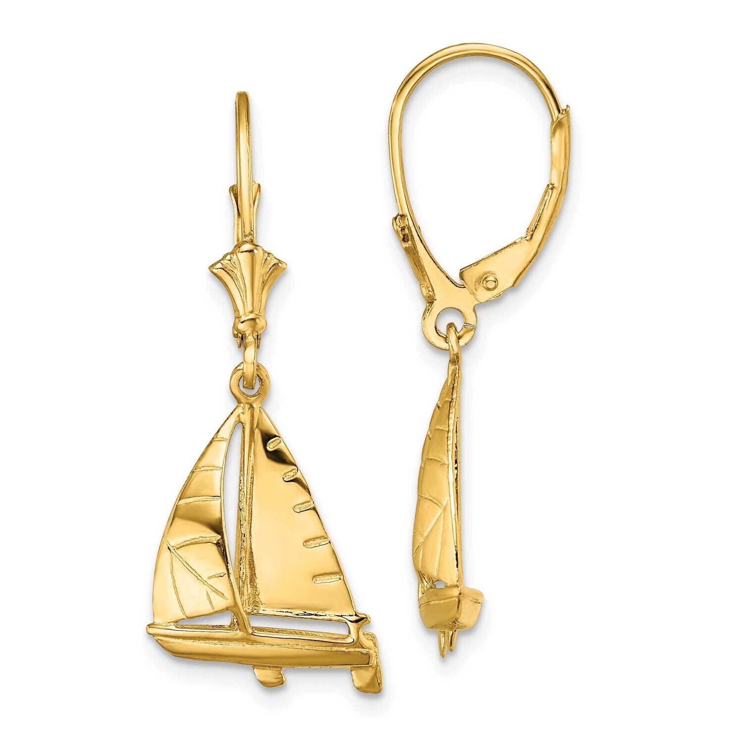 Sailboat Leverback Earrings 14k Gold 3-D TF1832, MPN: TF1832, 637218177448