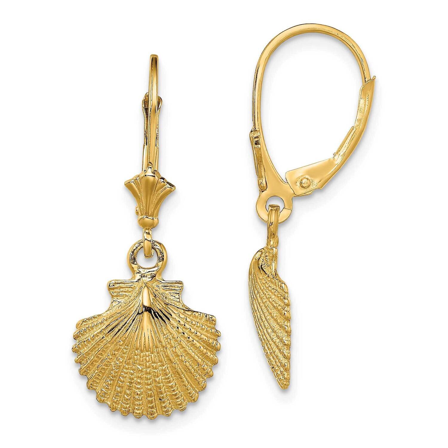 Textured Scallop Shell Leverback Earrings 14k Gold 2-D TF1838