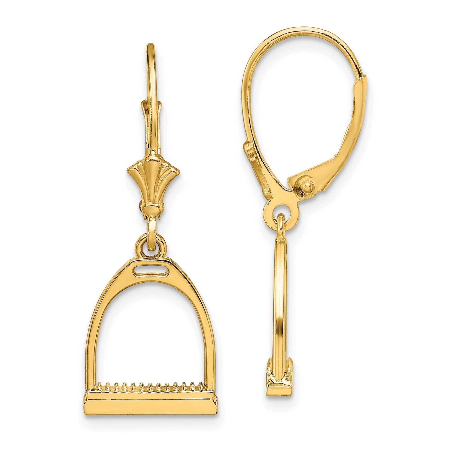 Small Horse Stirrup Leverback Earrings 14k Gold 3-D TF1844