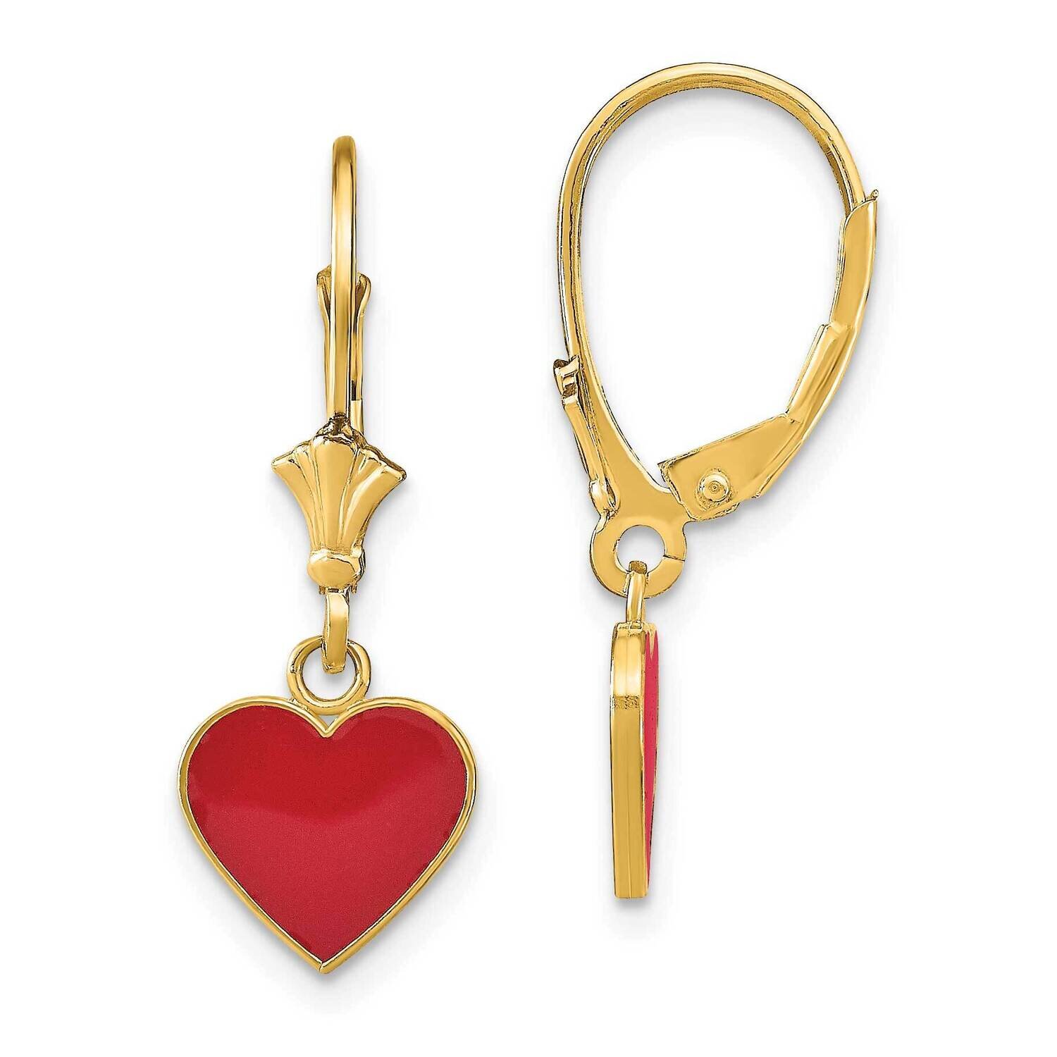 Heart Dangle Leverback Earrings 14k Gold Polished Enameled TF1849, MPN: TF1849, 637218177585