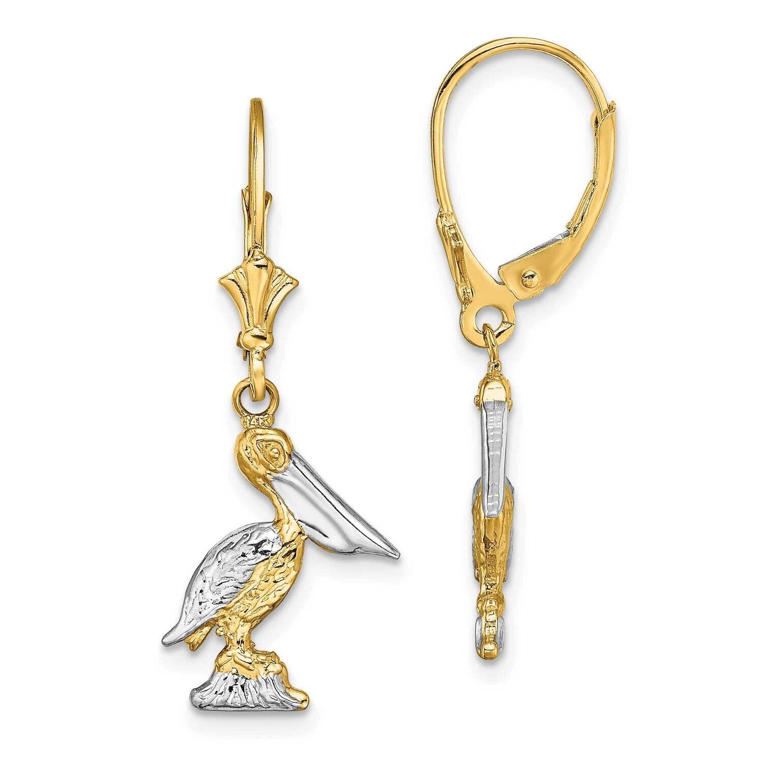 Pelican Standing with Leverback Earrings 14k Gold 3-D TF1852