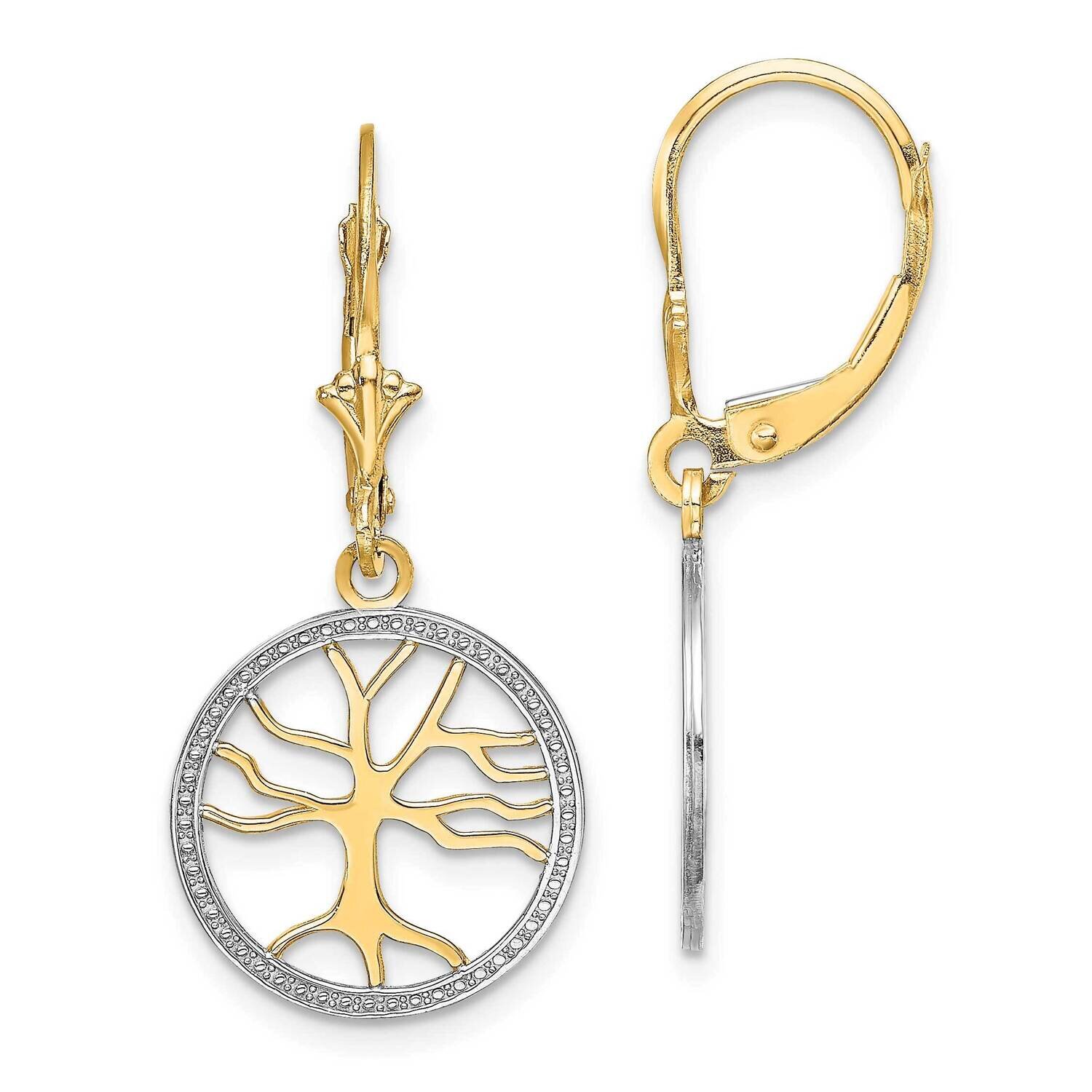 Tree of Life with Rh Round Frame Leverback Earrings 14k Gold TF1853
