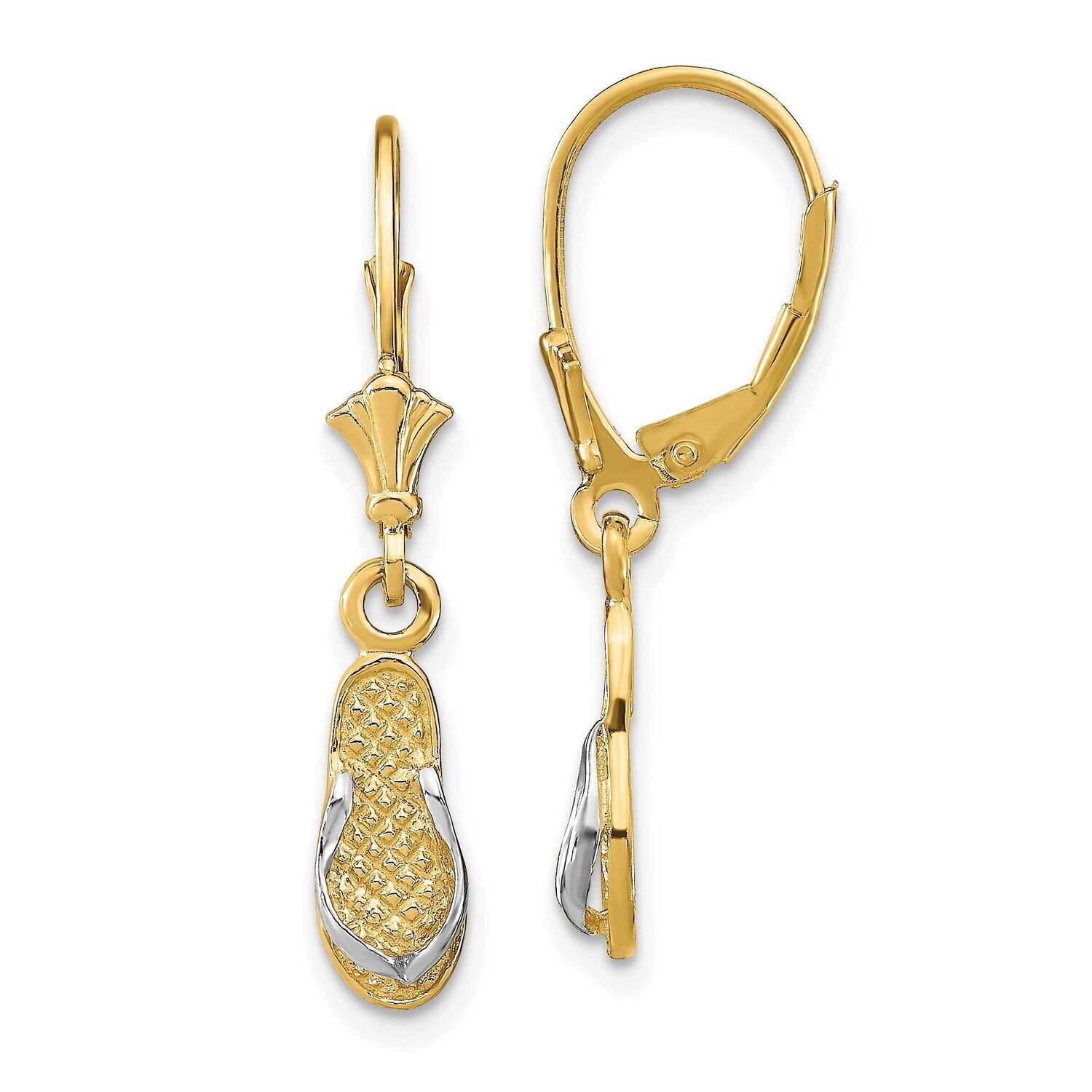 Flip Flop Leverback Earrings 14k Gold Rhodium TF1858, MPN: TF1858, 637218180509