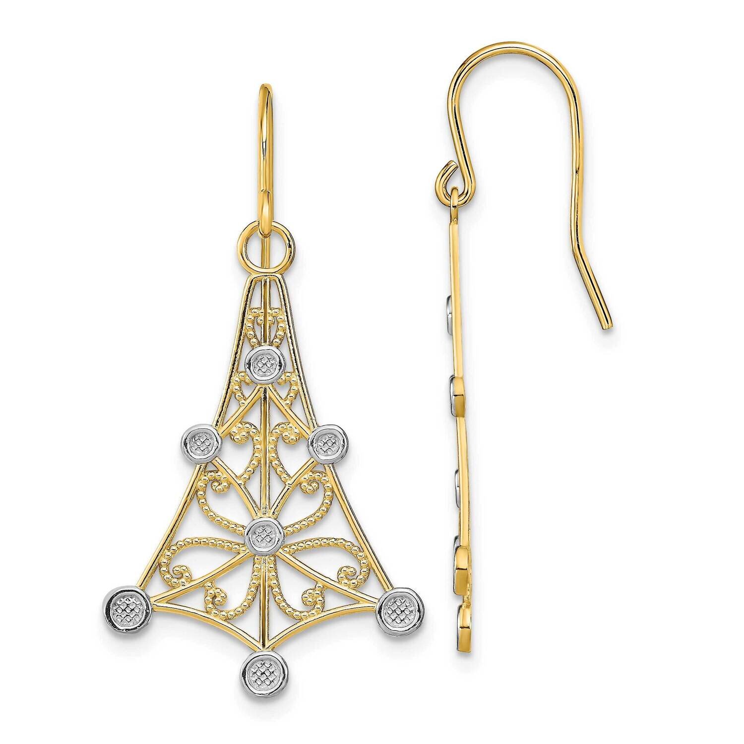 Fancy Dangle Wire Earrings 14k Gold Rhodium TF1875