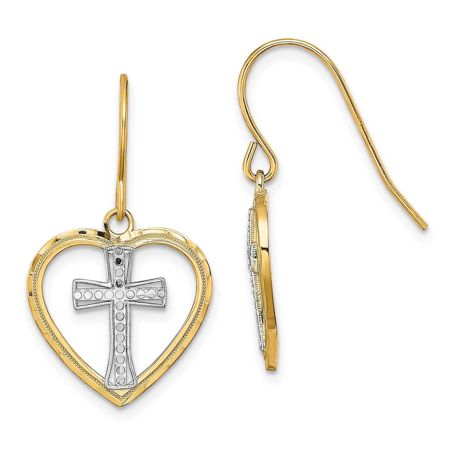 Cross In Center Heart Earrings 14k Gold Rhodium TF1881, MPN: TF1881, 637218139774